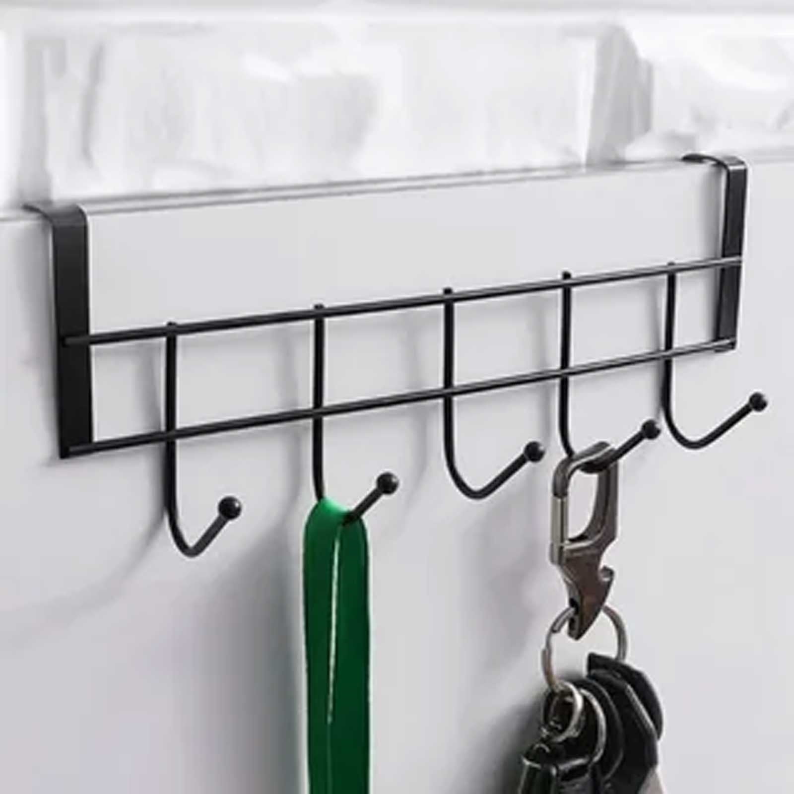 Over The Door Hooks For Hanging, Over The Door Hanger, Over The Door Organizer,Over The Door Towel Rack For Bathroom With 5 Coat Hooks, Bathroom Towel Holder Towels Hanger,Bedroom Door Hooks,(Black) Black