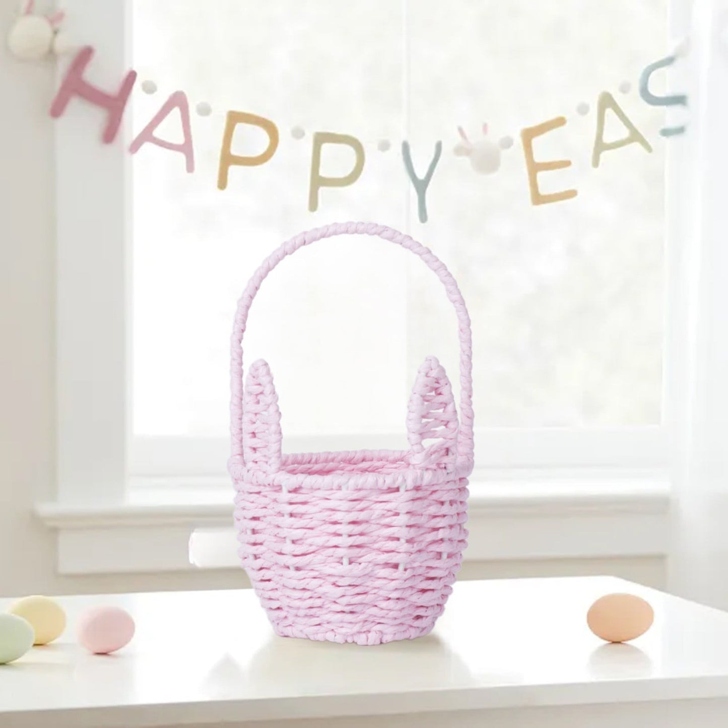 Woven Breads Baskets, Oval Small Fruit Baskets, Stackable Plastic Wicker Baskets for Serving Vegetables, Kitchen, Restaurant, Outdoor, Imitation Rattan, 1 Pcs, 7.48x5.11x2.75 4.88" x 8.19" Pink