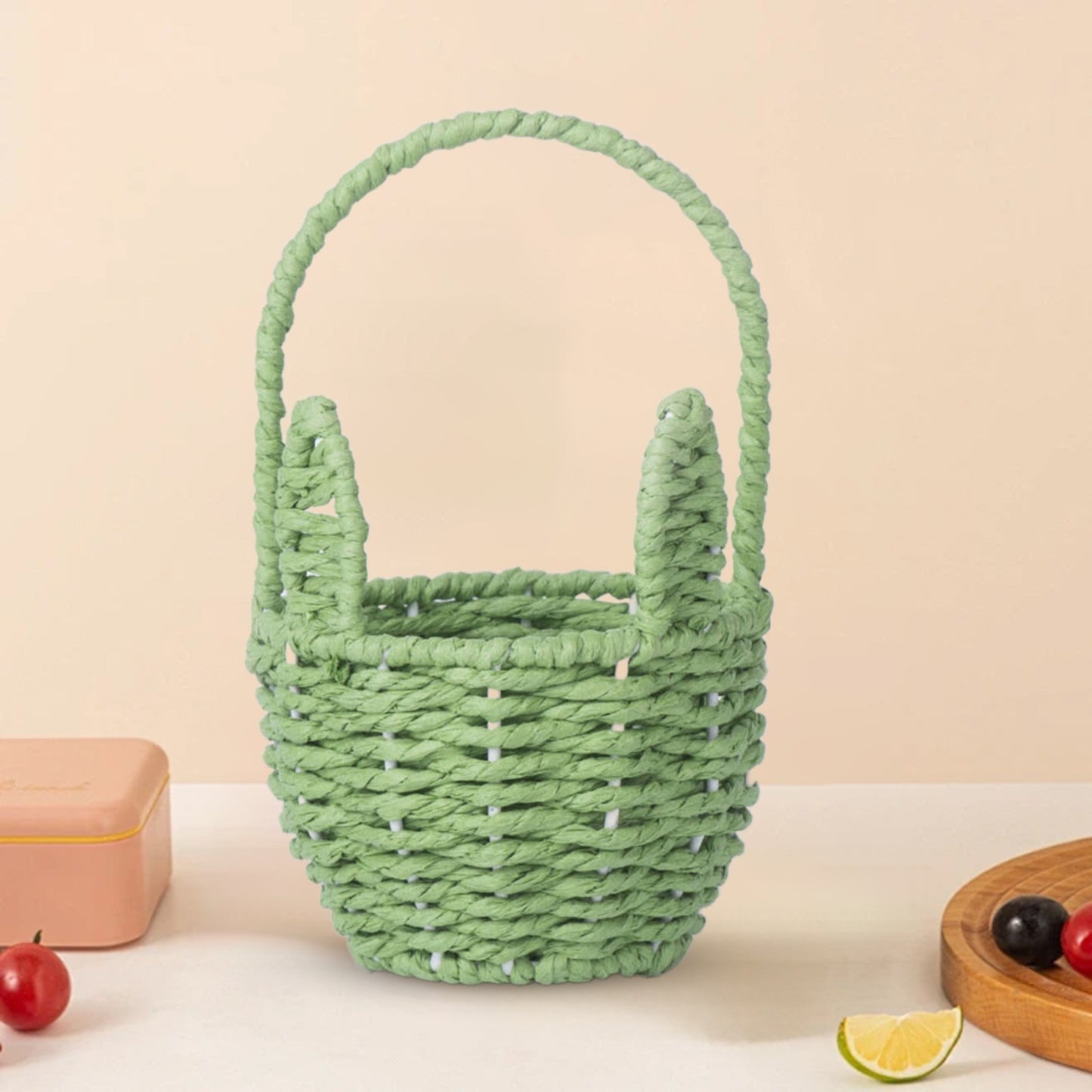 Woven Breads Baskets, Oval Small Fruit Baskets, Stackable Plastic Wicker Baskets for Serving Vegetables, Kitchen, Restaurant, Outdoor, Imitation Rattan, 1 Pcs, 7.48x5.11x2.75 4.88" x 8.19" White