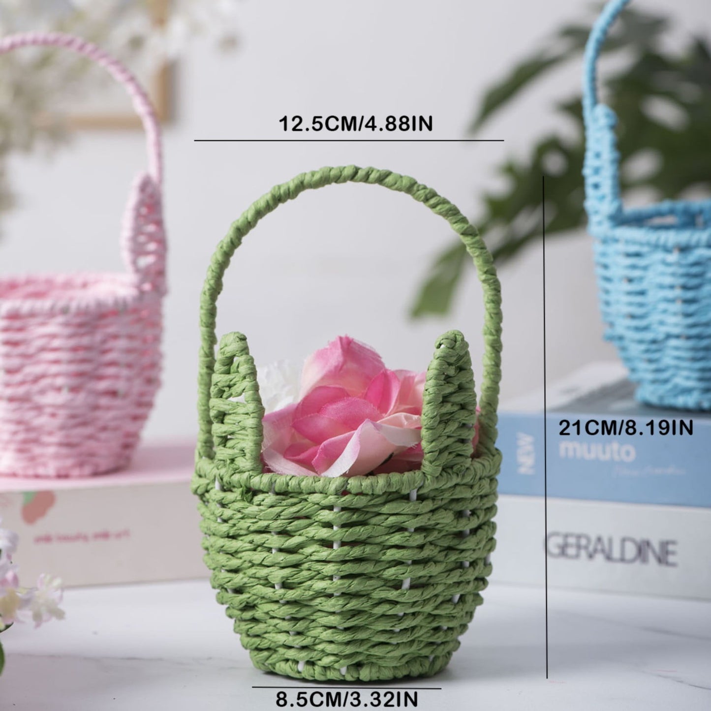 Woven Breads Baskets, Oval Small Fruit Baskets, Stackable Plastic Wicker Baskets for Serving Vegetables, Kitchen, Restaurant, Outdoor, Imitation Rattan, 1 Pcs, 7.48x5.11x2.75 4.88" x 8.19" Yellow