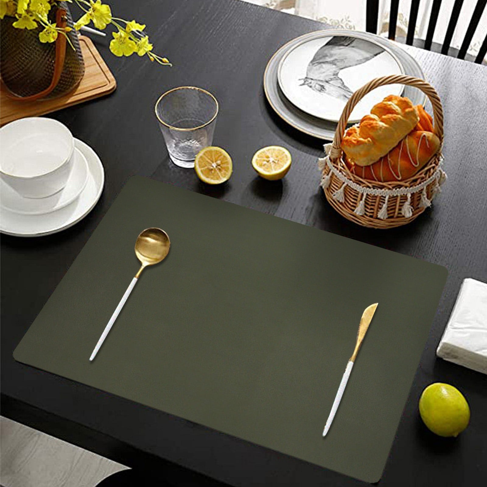 1 Pcs Placemats,Plastic Table Mats,16.93X11.81 Inch Rectangle Heat-Resistant Place Mat,Water-Proof Non-Slip Dining Table Mats,Wipeable Washable Placemats,Place Mats For Kitchen Table,Yellow Purple
