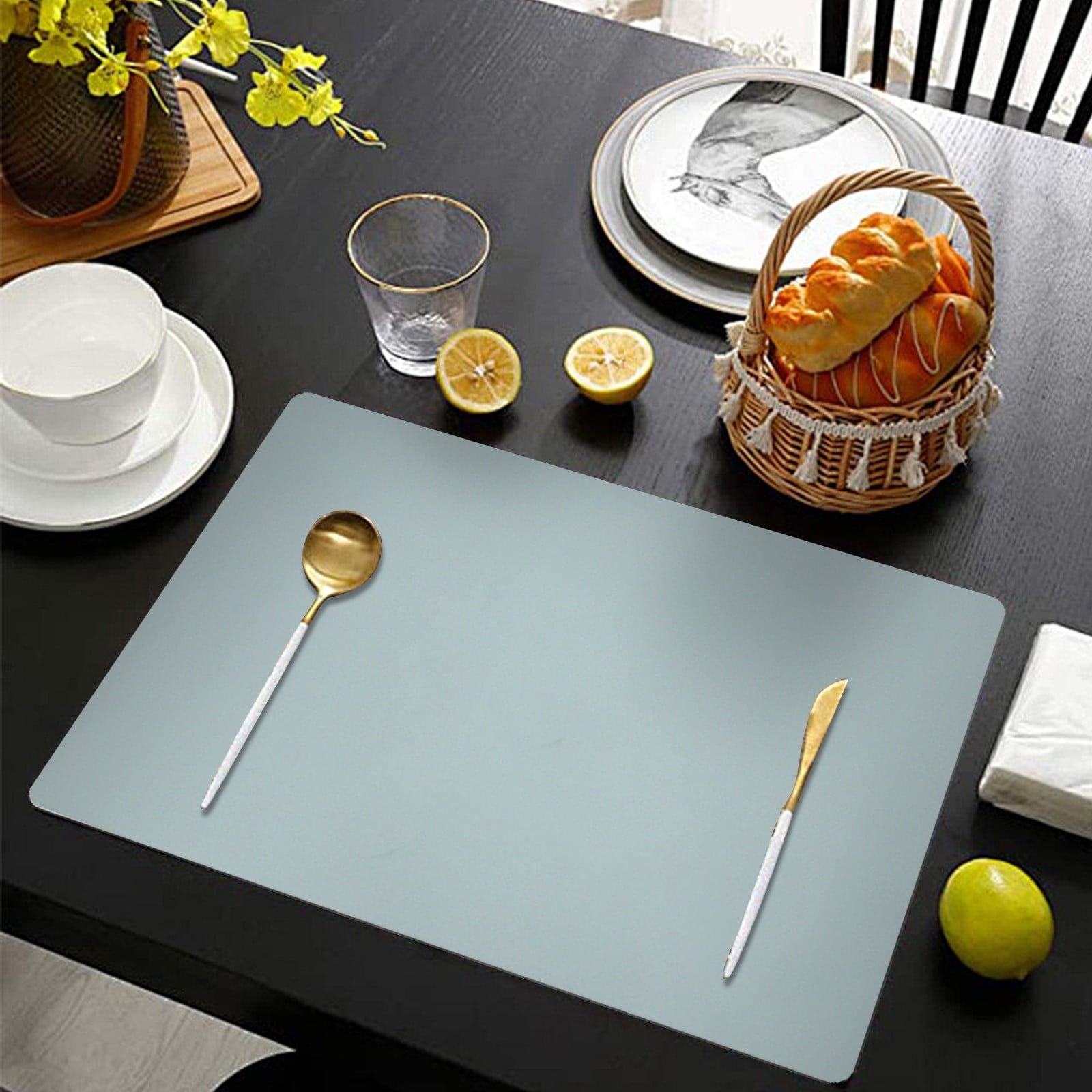 1 Pcs Placemats,Plastic Table Mats,16.93X11.81 Inch Rectangle Heat-Resistant Place Mat,Water-Proof Non-Slip Dining Table Mats,Wipeable Washable Placemats,Place Mats For Kitchen Table,Yellow Purple