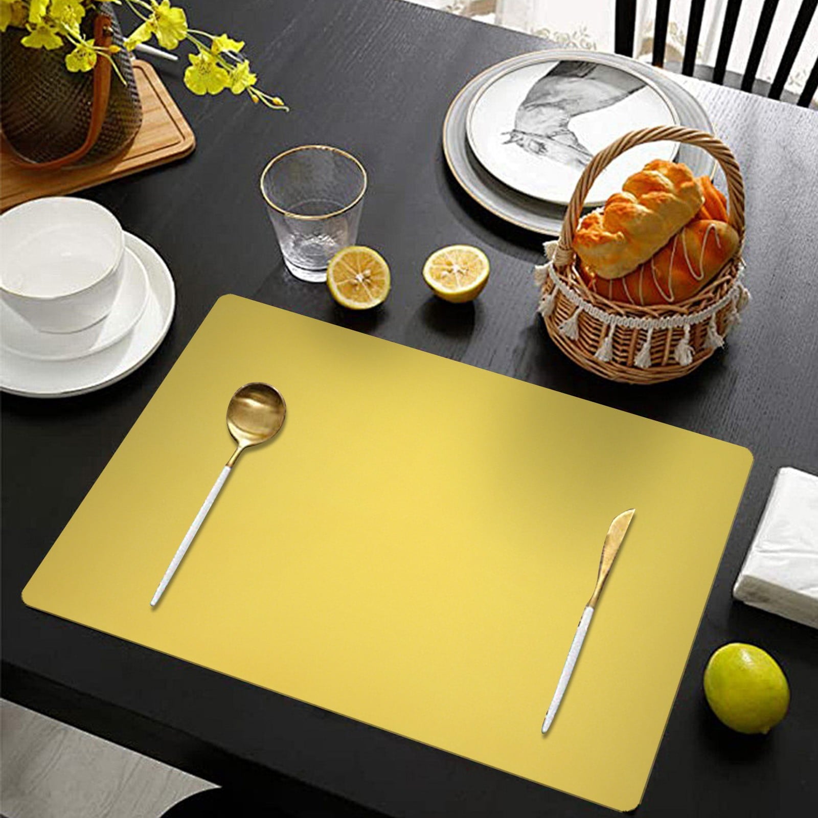 1 Pcs Placemats,Plastic Table Mats,16.93X11.81 Inch Rectangle Heat-Resistant Place Mat,Water-Proof Non-Slip Dining Table Mats,Wipeable Washable Placemats,Place Mats For Kitchen Table,Yellow Purple