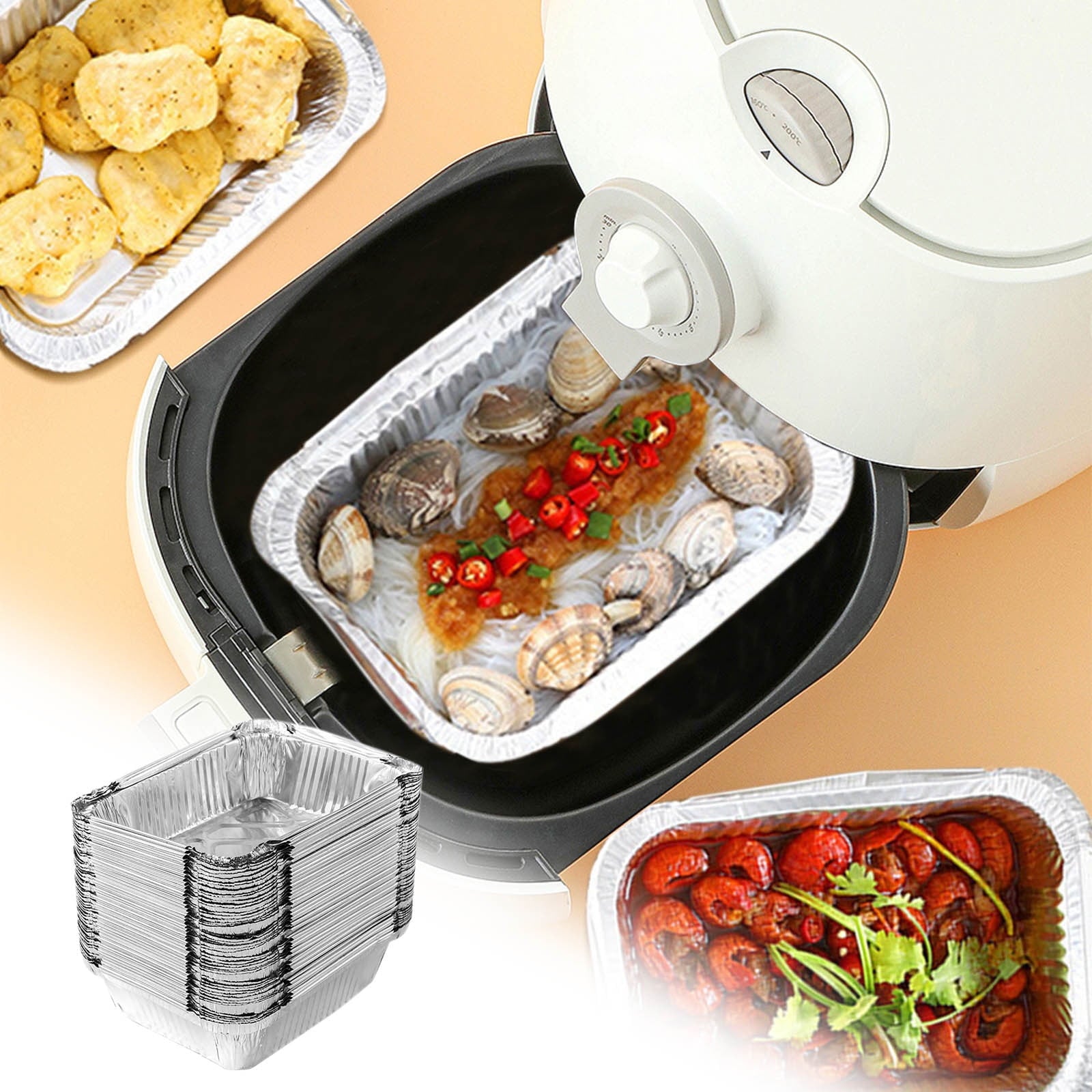 50 Pcs Disposable Aluminum Baking Pans,Rectangular Foil Trays for Grilling and Baking,Oven-Safe and Eco-Friendly,Perfect for Brownies,Lasagna,or Outdoor BBQ,No Cleanup Needed. Silver