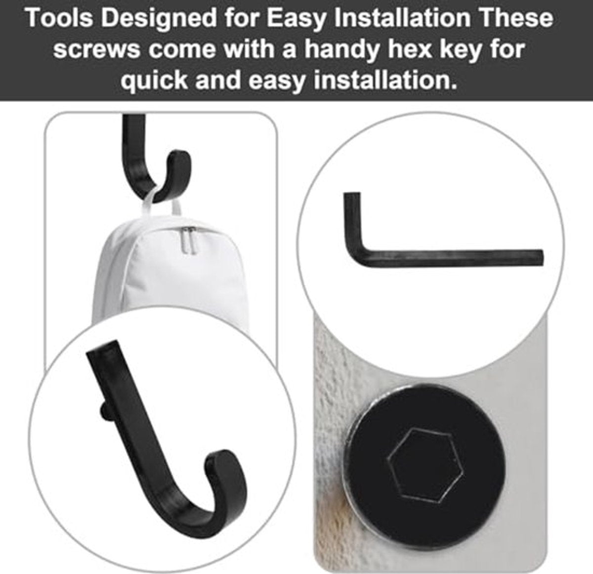 Set of 16 Storage Hooks for Suncast, 5 Black J-Shaped Tool Hooks Organizer with Long Wrench Short Screw Compatible with Suncast/Craftsman Storage Accessories