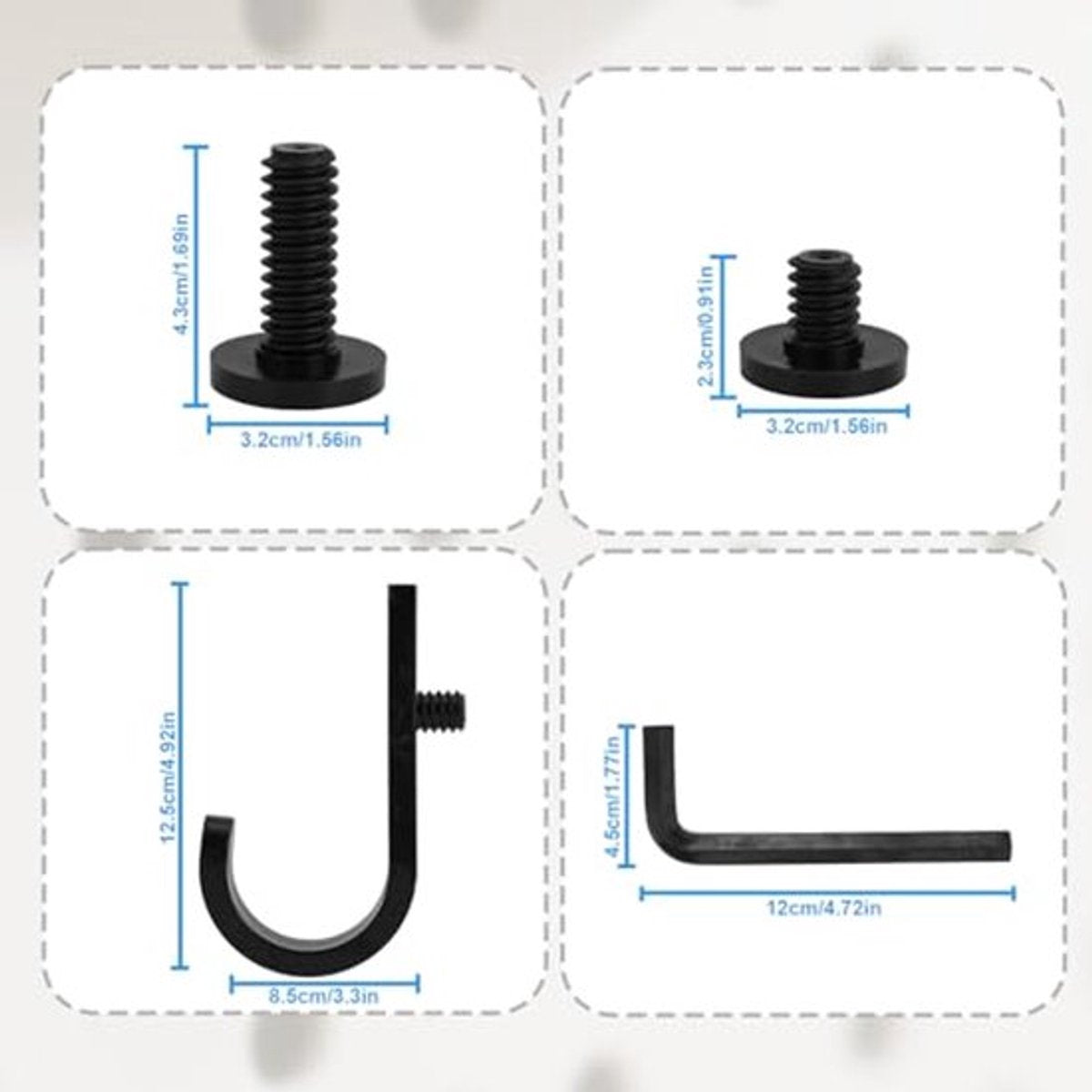 Set of 16 Storage Hooks for Suncast, 5 Black J-Shaped Tool Hooks Organizer with Long Wrench Short Screw Compatible with Suncast/Craftsman Storage Accessories