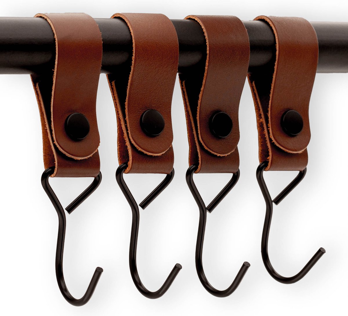 Brute Strength - Multifunctional Hook with Leather Loop - Cognac - 4 pieces - Coat Hook - Camping Hook - Leather - Hanging Hooks - Towel Hooks