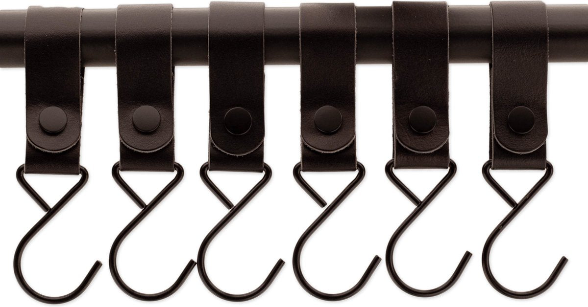 Brute Strength - Multifunctional Hook with Leather Loop - Cognac - 4 pieces - Coat Hook - Camping Hook - Leather - Hanging Hooks - Towel Hooks