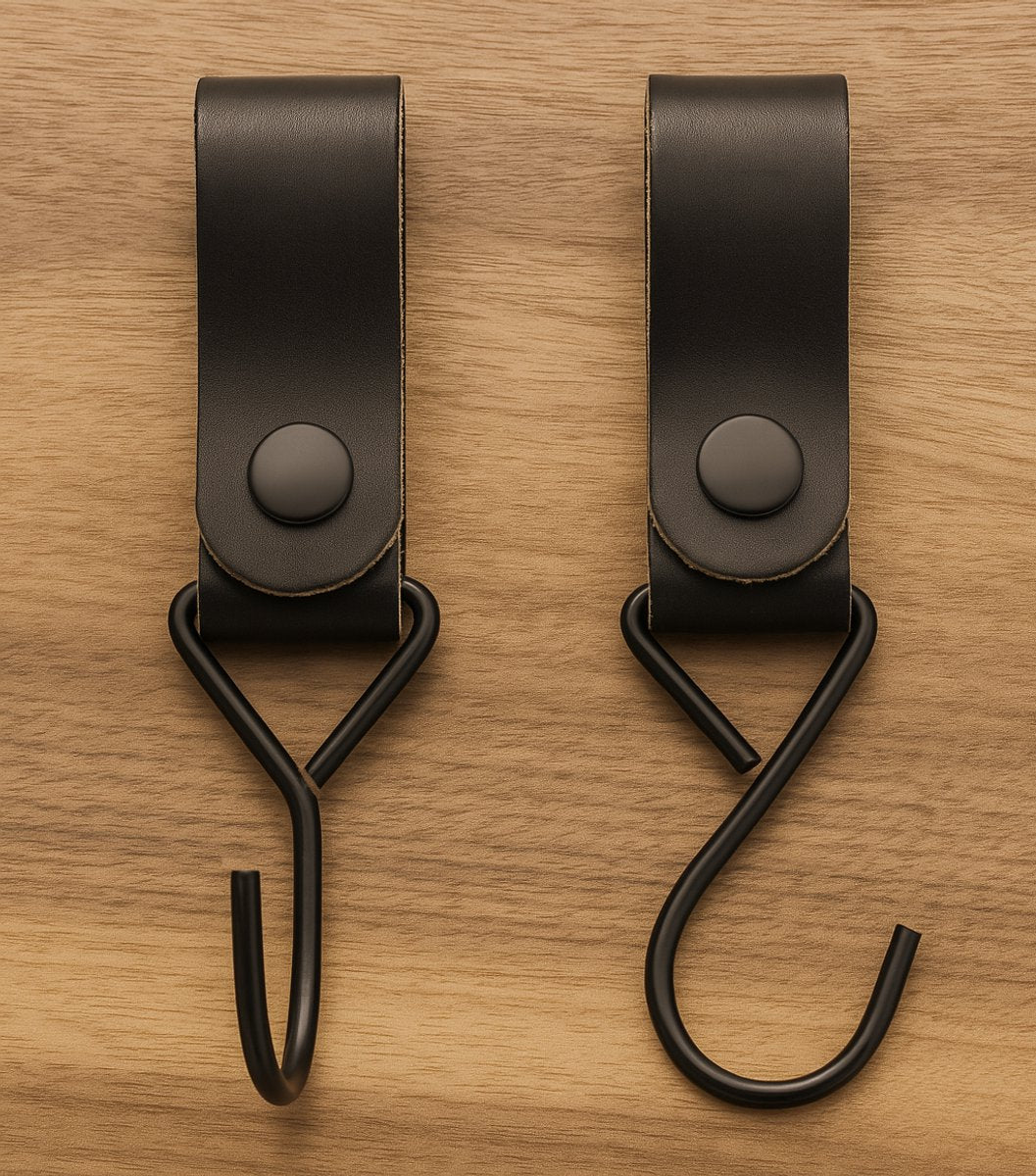 Brute Strength - Multifunctional Hook with Leather Loop - Cognac - 4 pieces - Coat Hook - Camping Hook - Leather - Hanging Hooks - Towel Hooks