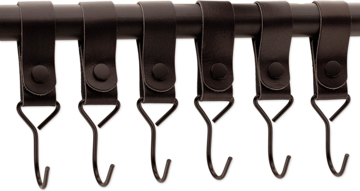 Brute Strength - Multifunctional Hook with Leather Loop - Cognac - 4 pieces - Coat Hook - Camping Hook - Leather - Hanging Hooks - Towel Hooks