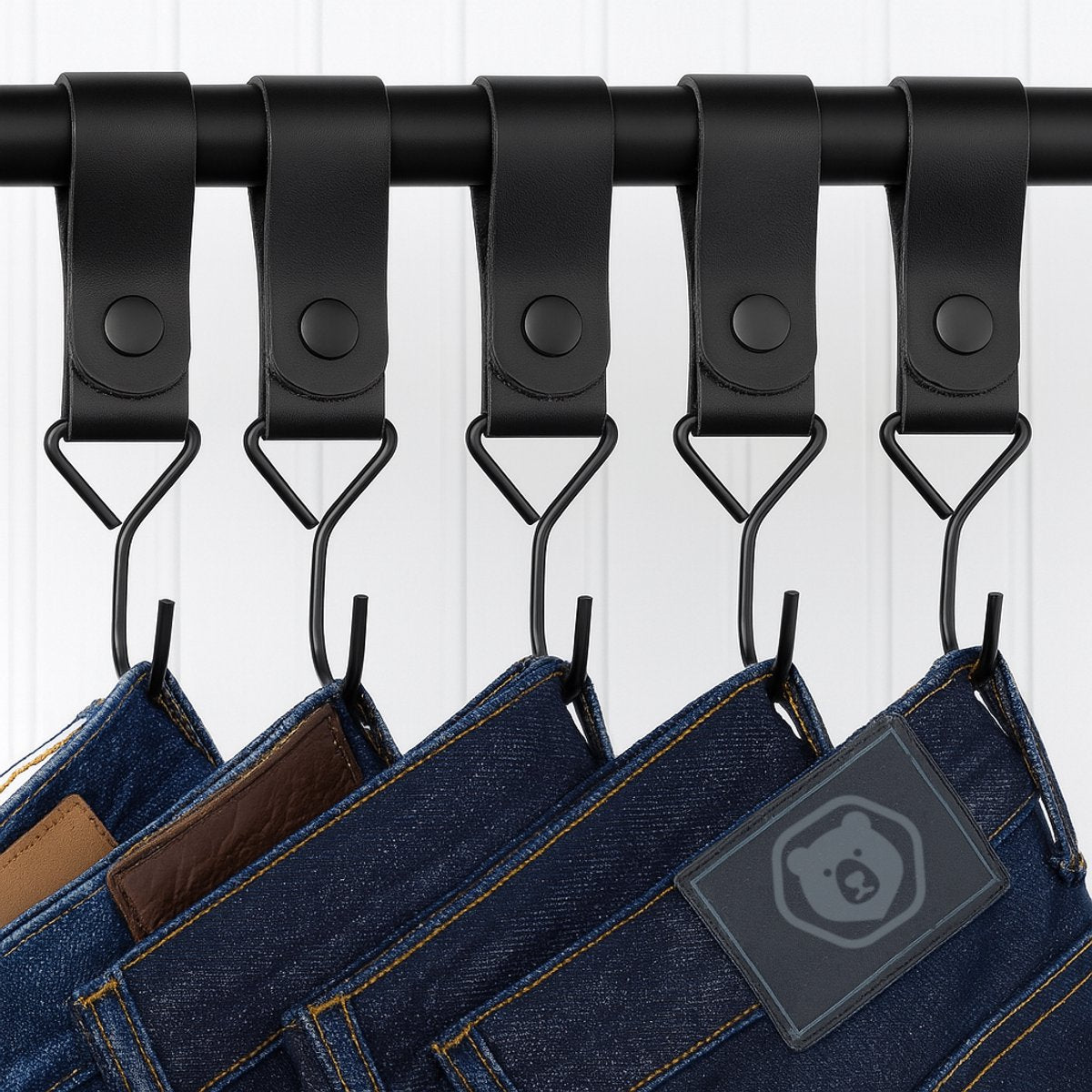 Brute Strength - Multifunctional Hook with Leather Loop - Cognac - 4 pieces - Coat Hook - Camping Hook - Leather - Hanging Hooks - Towel Hooks