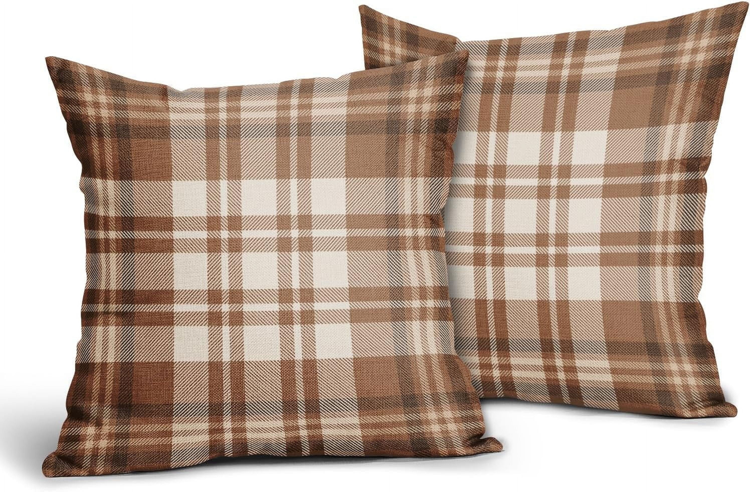 Fall Plaid Pillow Covers 18x18 Set of 2 Burnt Orange Blue Buffalo Plaid Tartan Print Autumn Colored Decorative Outdoor Pillowcases Farmhouse Rustic Throw Cushion Case Decor for Home Couch Sofa Bed 16x16 2pcs Black White