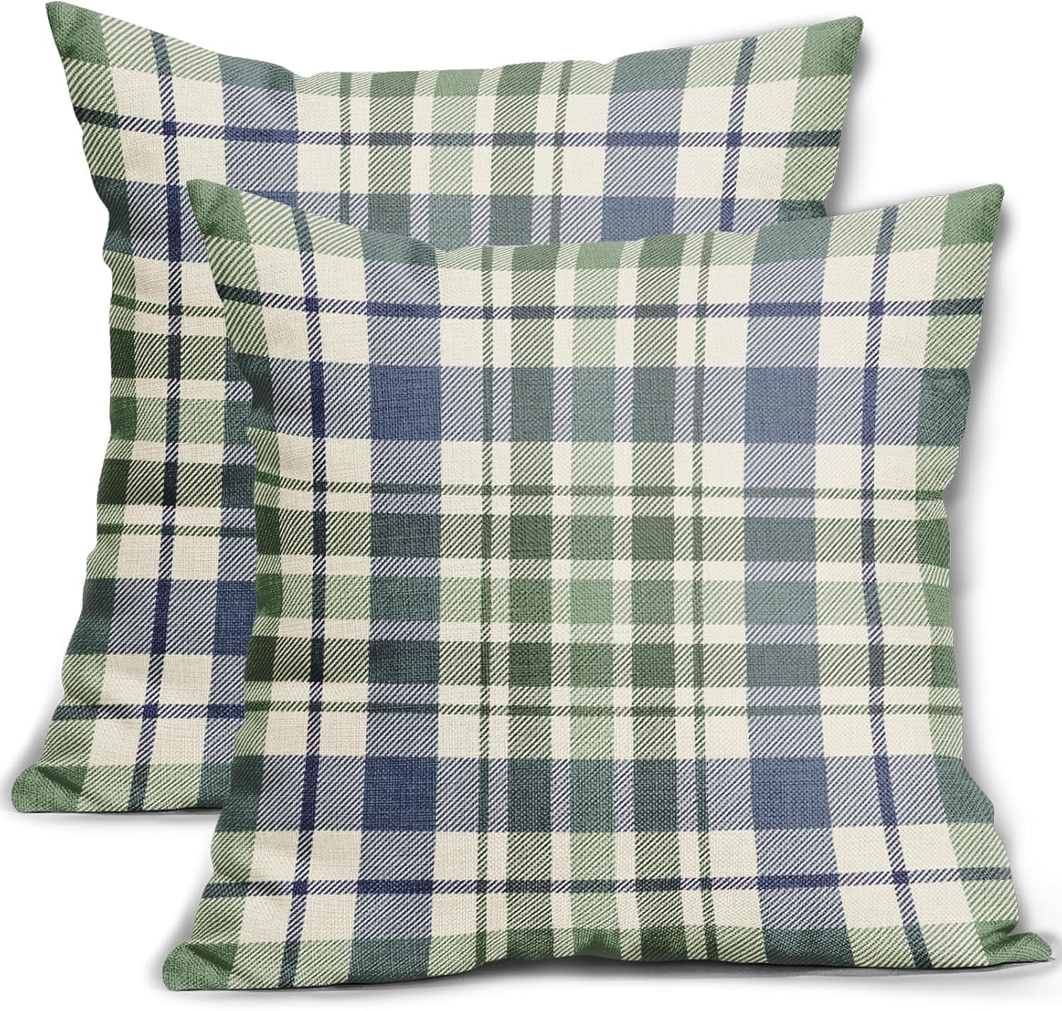 Fall Plaid Pillow Covers 18x18 Set of 2 Burnt Orange Blue Buffalo Plaid Tartan Print Autumn Colored Decorative Outdoor Pillowcases Farmhouse Rustic Throw Cushion Case Decor for Home Couch Sofa Bed 20x20 2pcs Black White