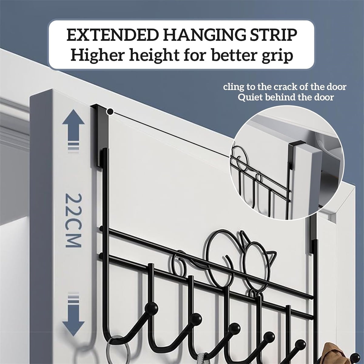 Tutuviw Over the Door Hook,Cat Design Wall Hooks Over Door Hook with 7 Hooks for Back of Bedroom Bathroom Door Punch-Free Coat Rack Organizer Clothes Key Holder Towel Door Coat Hanger,Black Brown