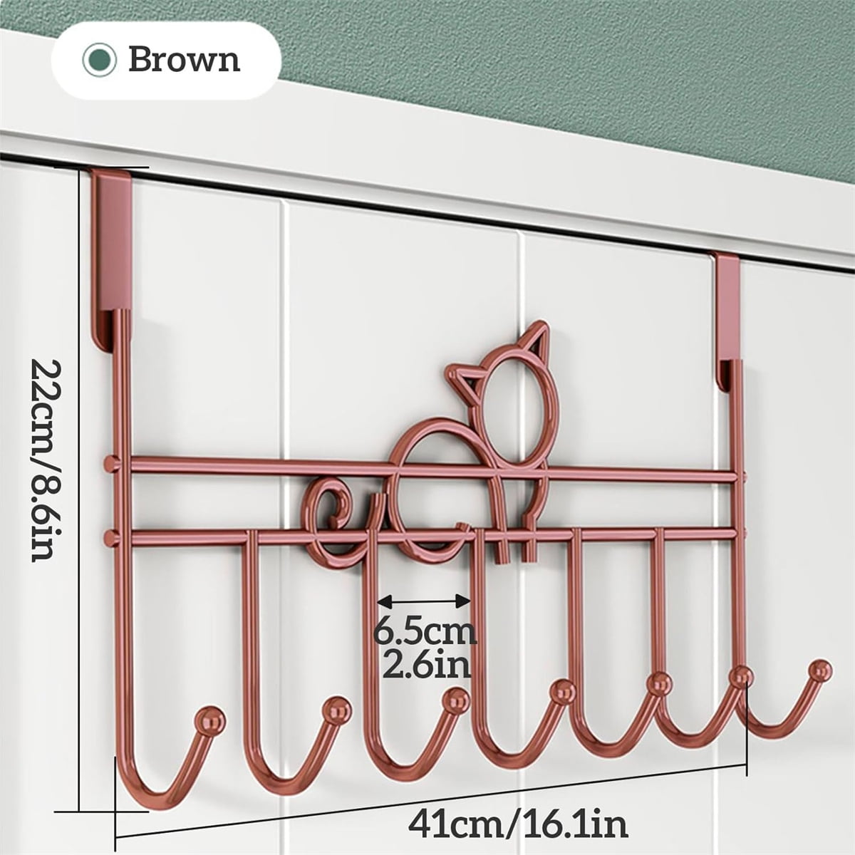 Tutuviw Over the Door Hook,Cat Design Wall Hooks Over Door Hook with 7 Hooks for Back of Bedroom Bathroom Door Punch-Free Coat Rack Organizer Clothes Key Holder Towel Door Coat Hanger,Black Brown