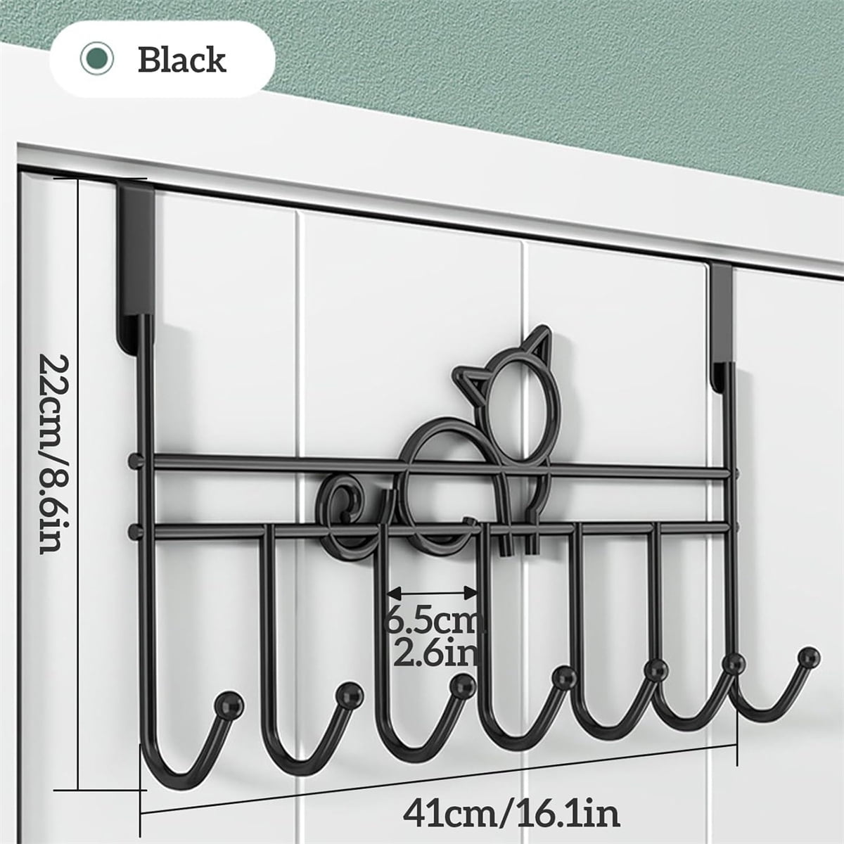 Tutuviw Over the Door Hook,Cat Design Wall Hooks Over Door Hook with 7 Hooks for Back of Bedroom Bathroom Door Punch-Free Coat Rack Organizer Clothes Key Holder Towel Door Coat Hanger,Black Brown