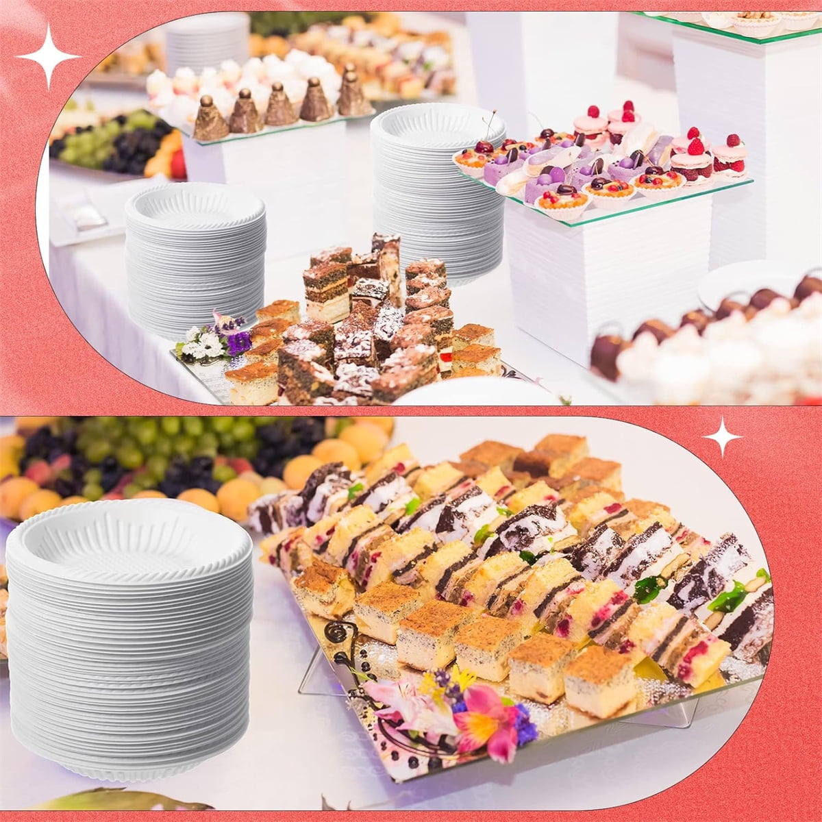 Dessert Paper Plates,Tutuviw 50 Count 4 Inch Mini Disposable Starch Plates,Heavy Duty Uncoated Plates,Round Cake Appetizer Dinner Paper Plates for Holiday Wedding Graduation Christmas Party, White