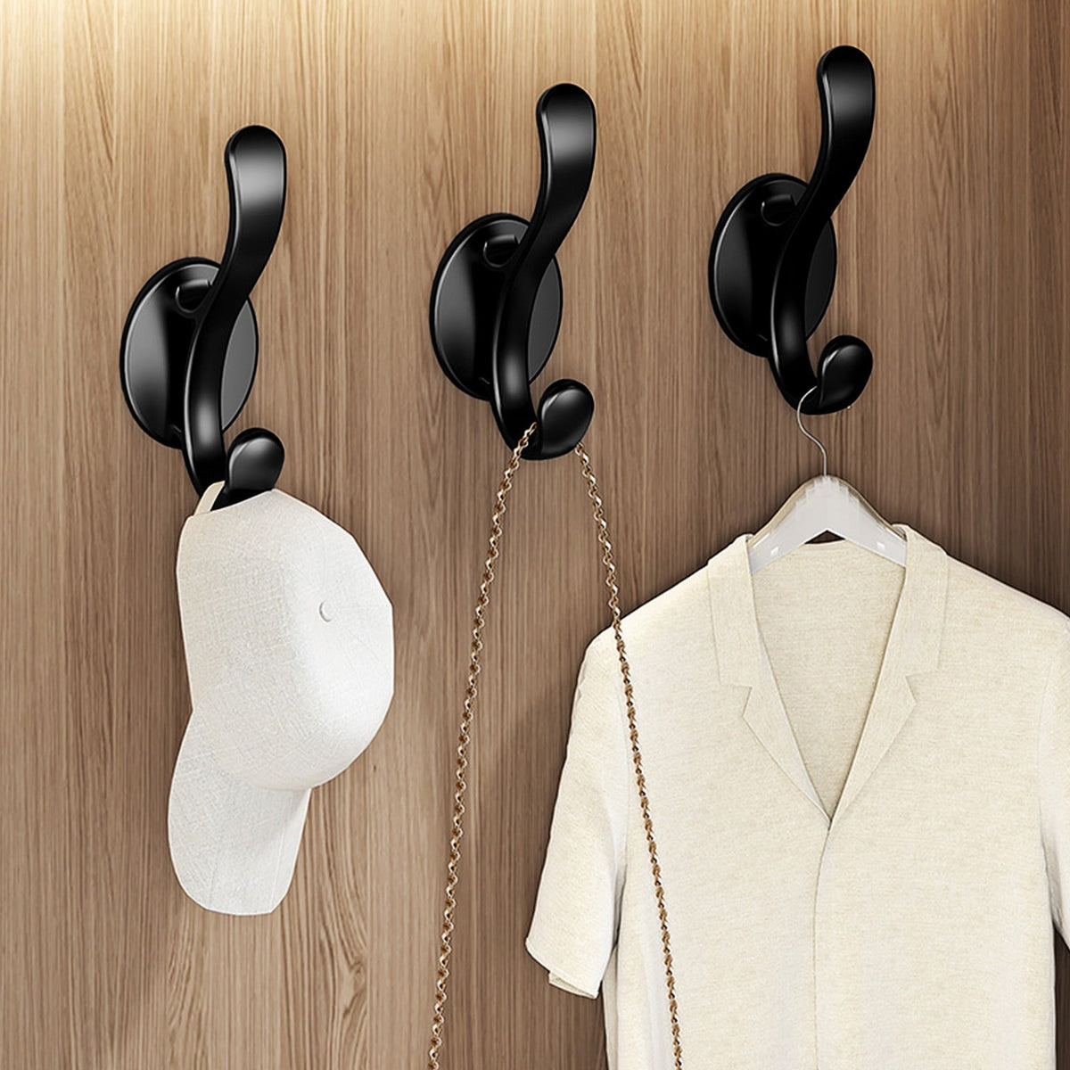 Wall Mounted Coat Hooks, 5 Pack Heavy Duty Hardware Robe Hooks, Decorative for Single Hanging Coats Towel Cubicle Classroom Kitchen Bath Backpack Hat Hook Black