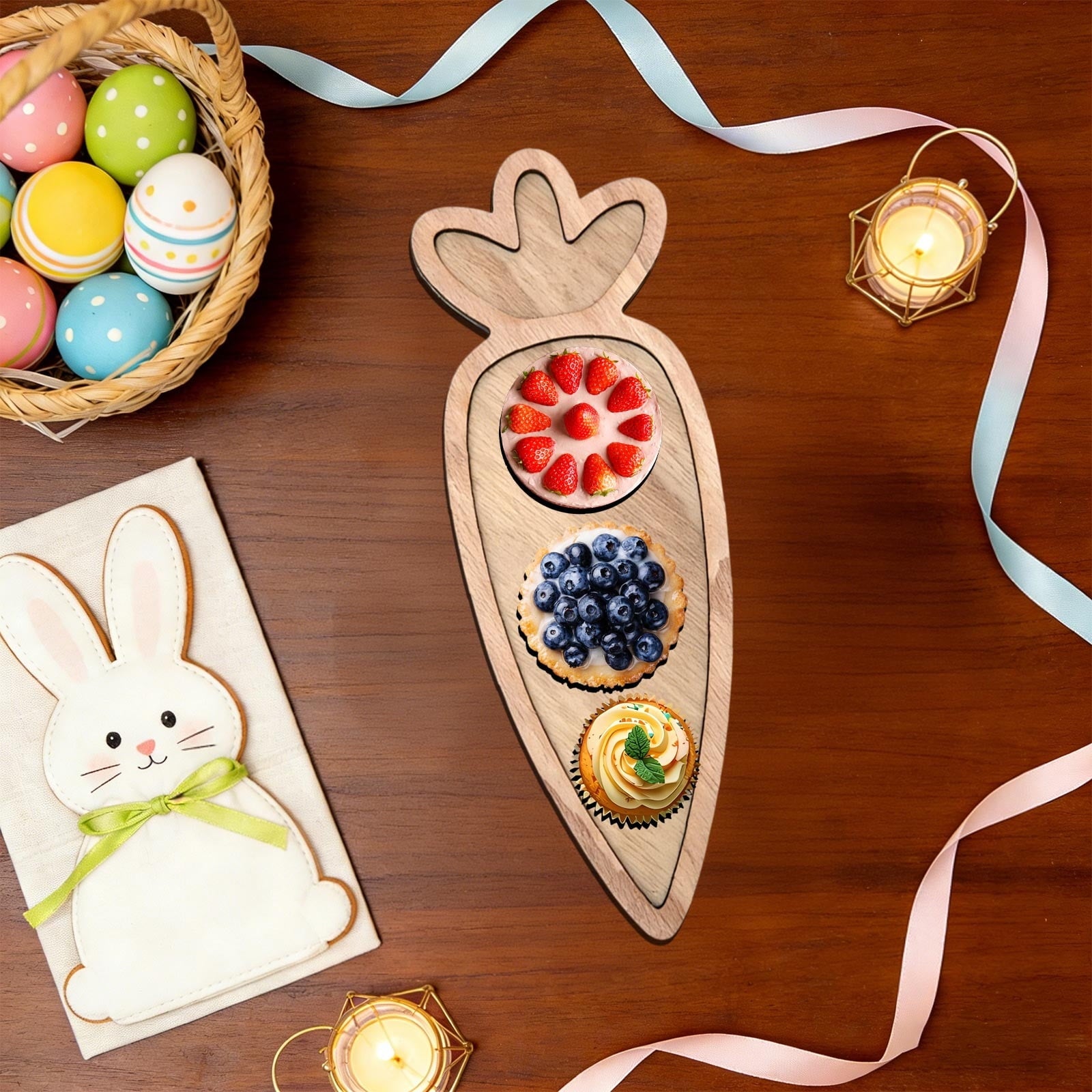 Easter Charcuterie Board, Easter Egg Bunny Wooden Serving Tray, Rabbit Cheese Appetizer Board, Snack Serving Platter, for Home Spring Party Food Holiday Salad Dish, Fruit Plate Supplies KhakiC