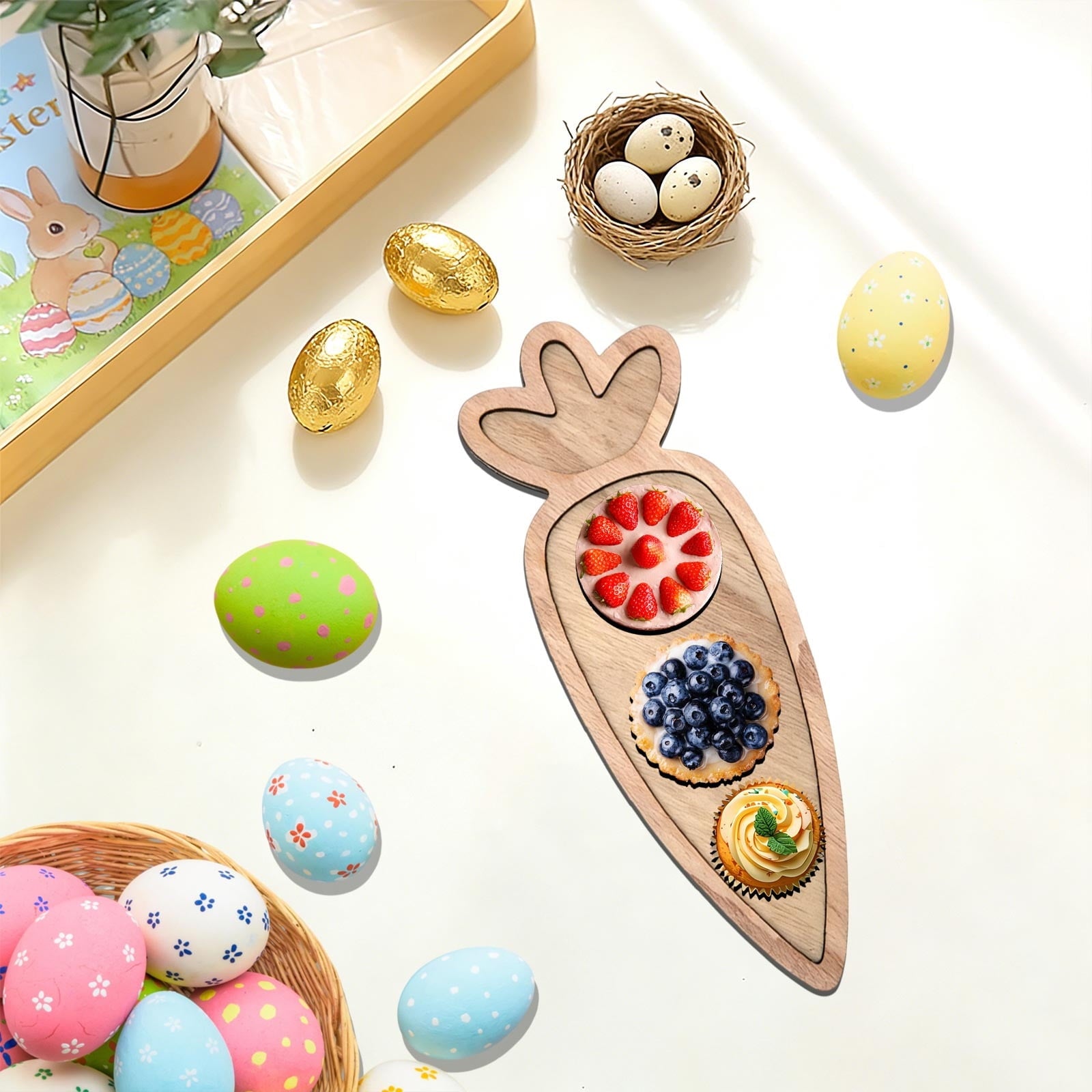 Easter Charcuterie Board, Easter Egg Bunny Wooden Serving Tray, Rabbit Cheese Appetizer Board, Snack Serving Platter, for Home Spring Party Food Holiday Salad Dish, Fruit Plate Supplies KhakiC
