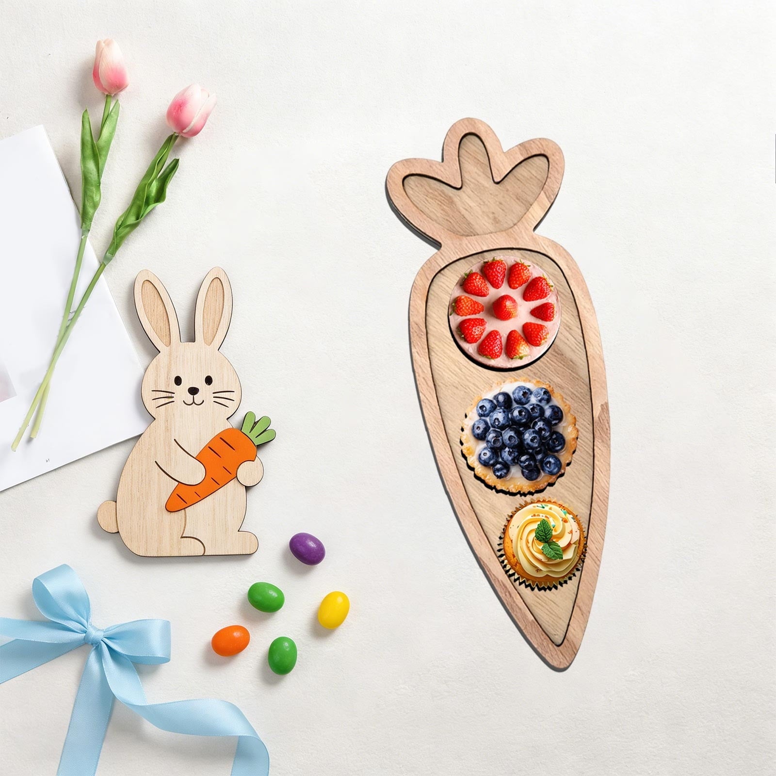 Easter Charcuterie Board, Easter Egg Bunny Wooden Serving Tray, Rabbit Cheese Appetizer Board, Snack Serving Platter, for Home Spring Party Food Holiday Salad Dish, Fruit Plate Supplies KhakiC