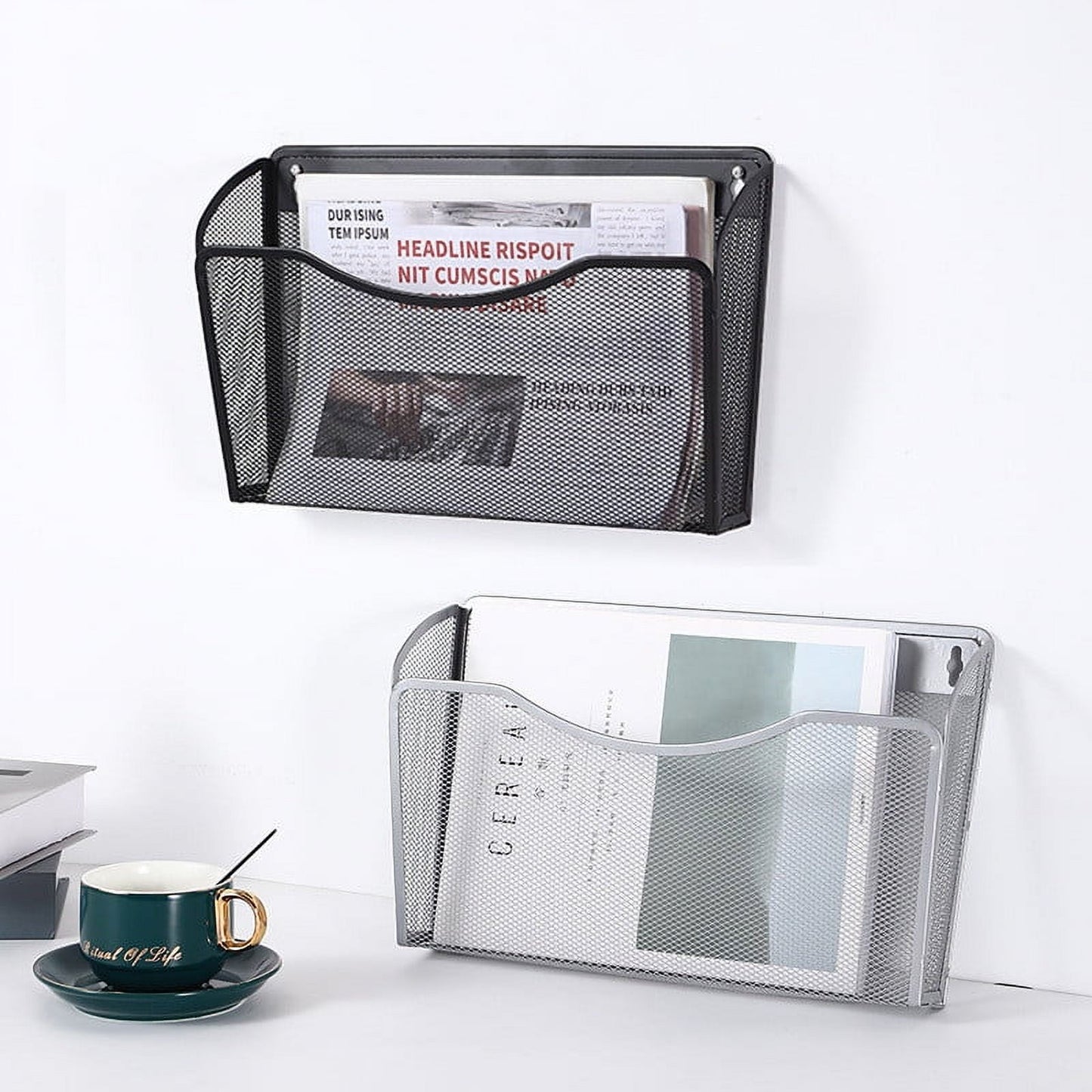 Tutuviw Wall Mount File Organizer Metal Letter Size Black