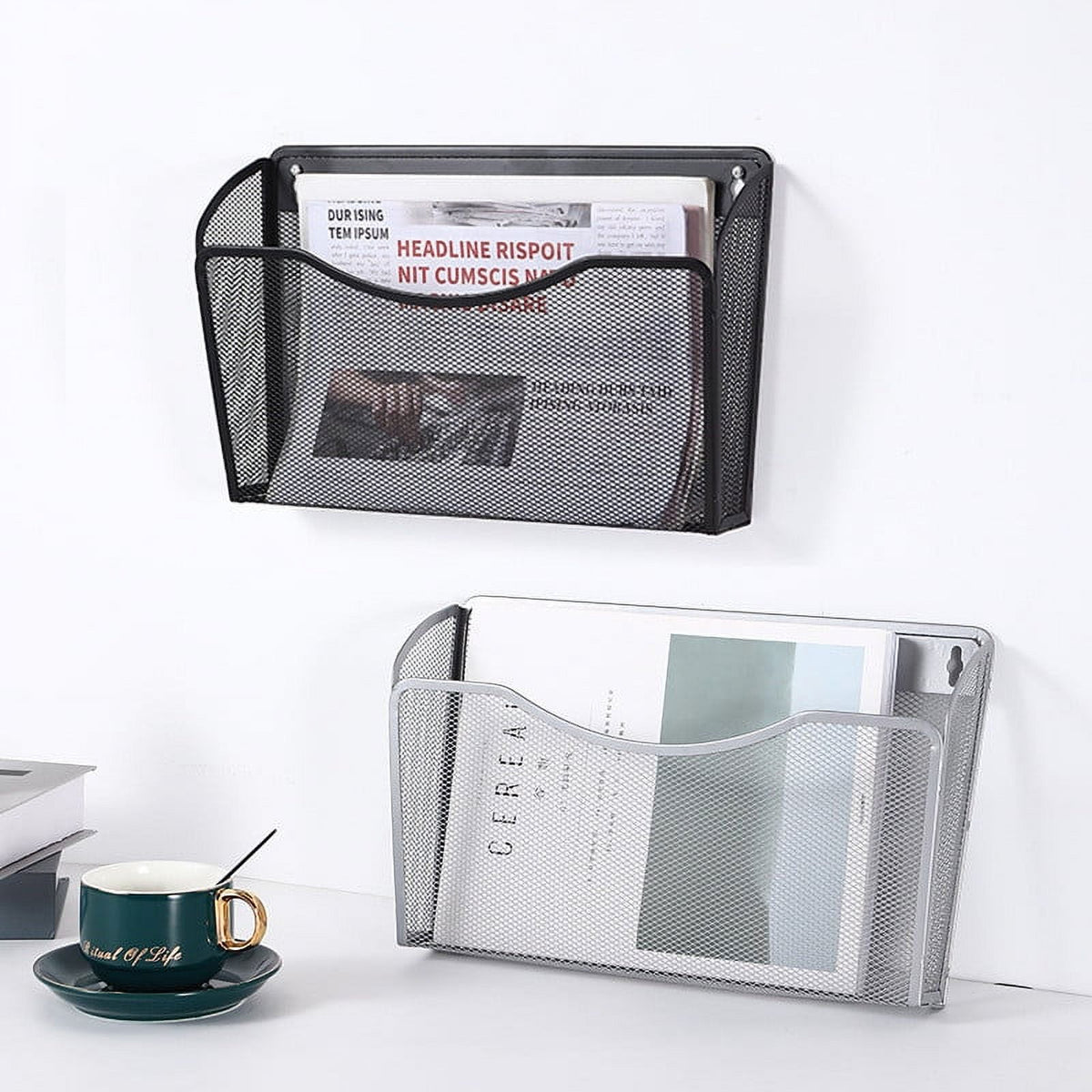 Tutuviw Wall Mount File Organizer Metal Letter Size Black