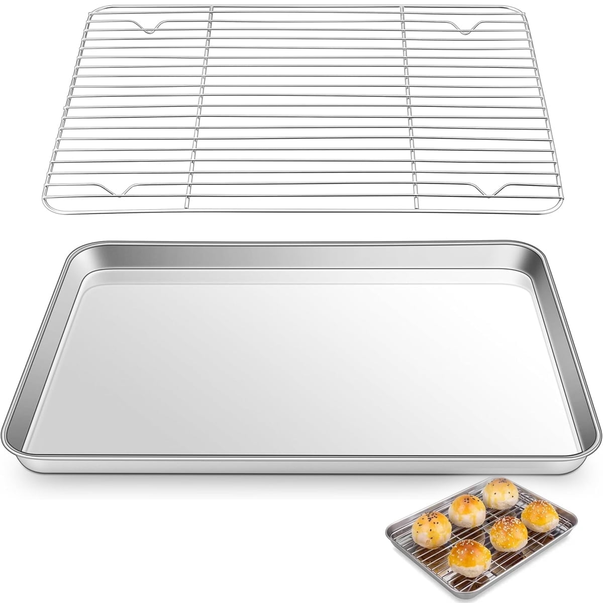 Baking Sheet With Cooling Rack, Half Sheet Pan With Wire Rack Set, Oven Baking Tray and Rack Set,15.75x11.8inch,Non Toxic & Easy Clean,Heavy Duty 9"