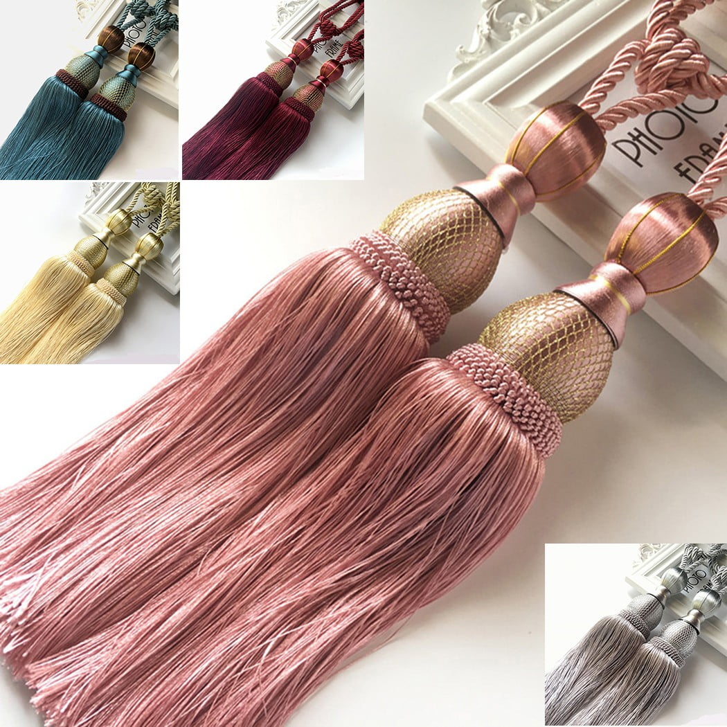 Bosisa 2pcs Large Tie Backs Ball Tassel Curtain Rope Tieback,Gold Blue