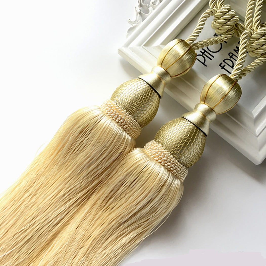 Bosisa 2pcs Large Tie Backs Ball Tassel Curtain Rope Tieback Gold