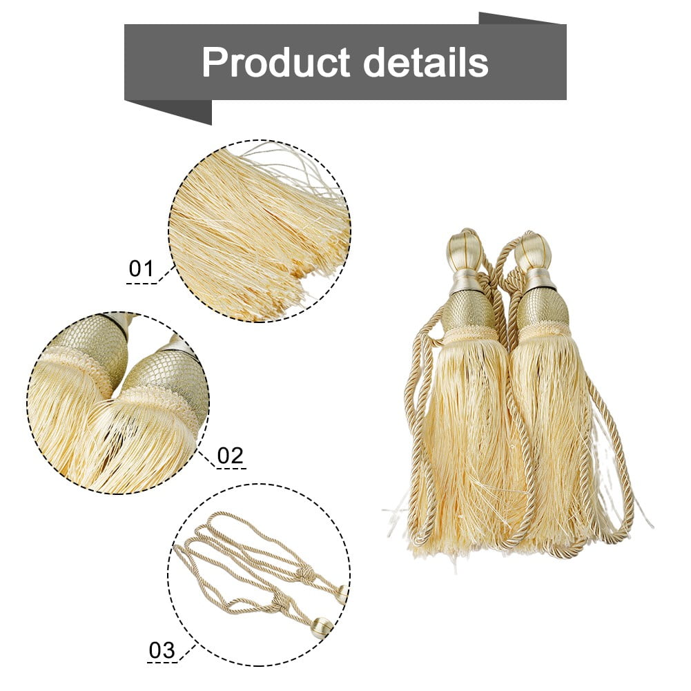 Bosisa 2pcs Large Tie Backs Ball Tassel Curtain Rope Tieback Gold