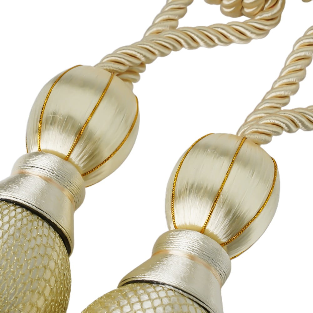 Bosisa 2pcs Large Tie Backs Ball Tassel Curtain Rope Tieback Gold