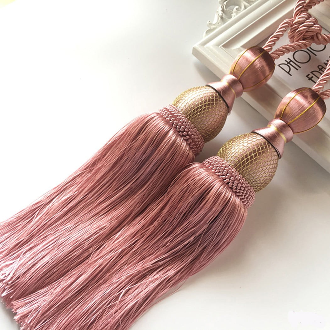 Bosisa 2pcs Large Tie Backs Ball Tassel Curtain Rope Tieback,Gold Pink