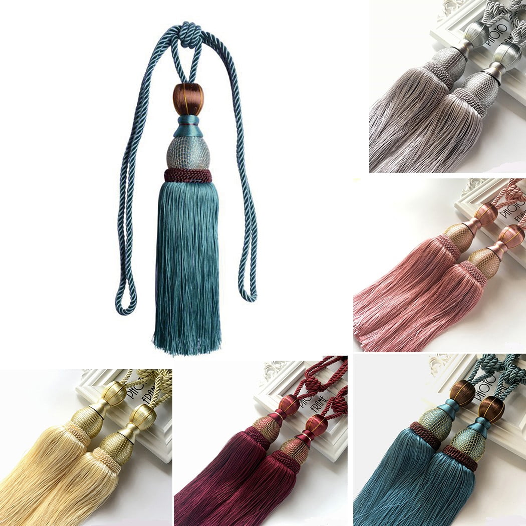 Bosisa 2pcs Large Tie Backs Ball Tassel Curtain Rope Tieback,Gold Pink