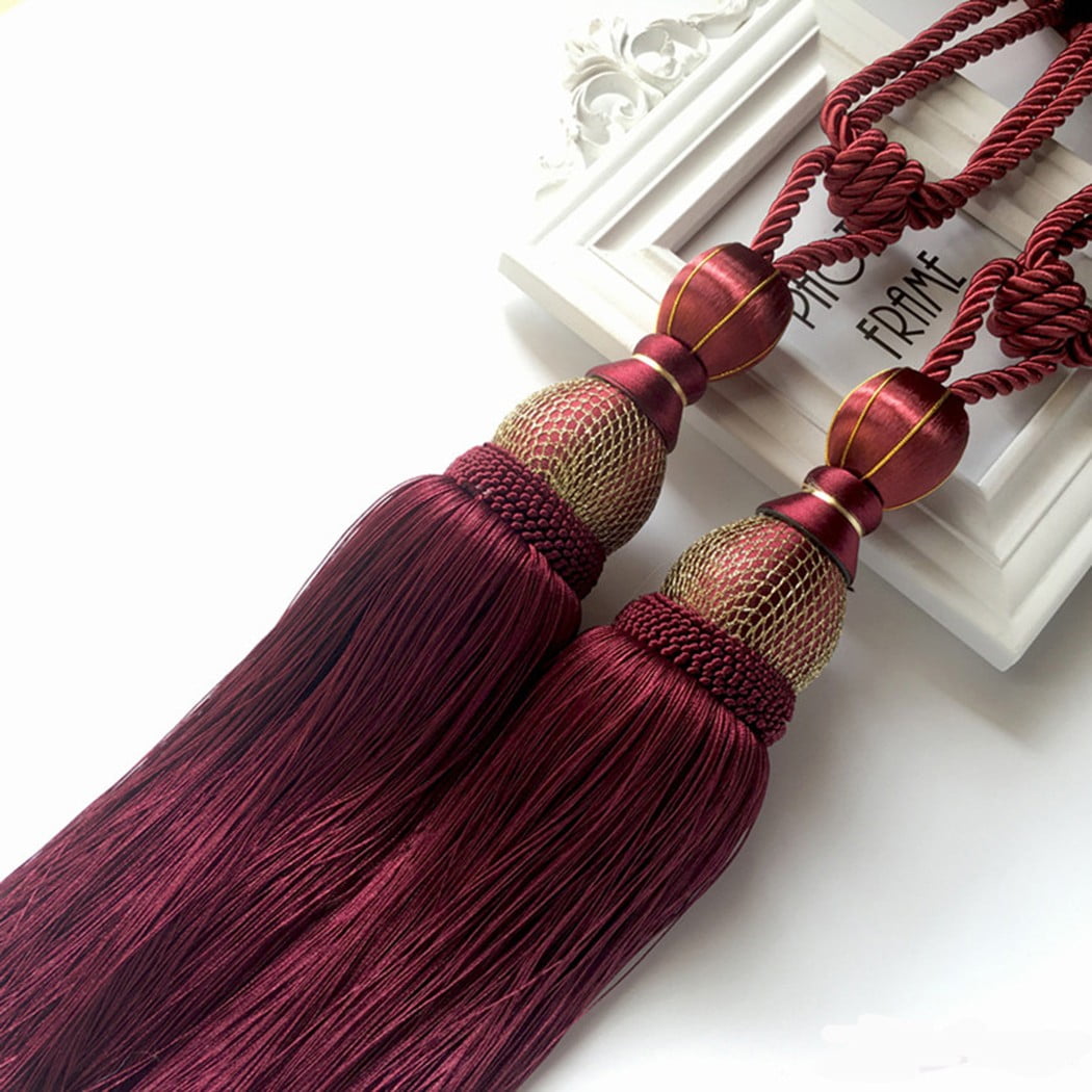 Bosisa 2pcs Large Tie Backs Ball Tassel Curtain Rope Tieback,Gold Red