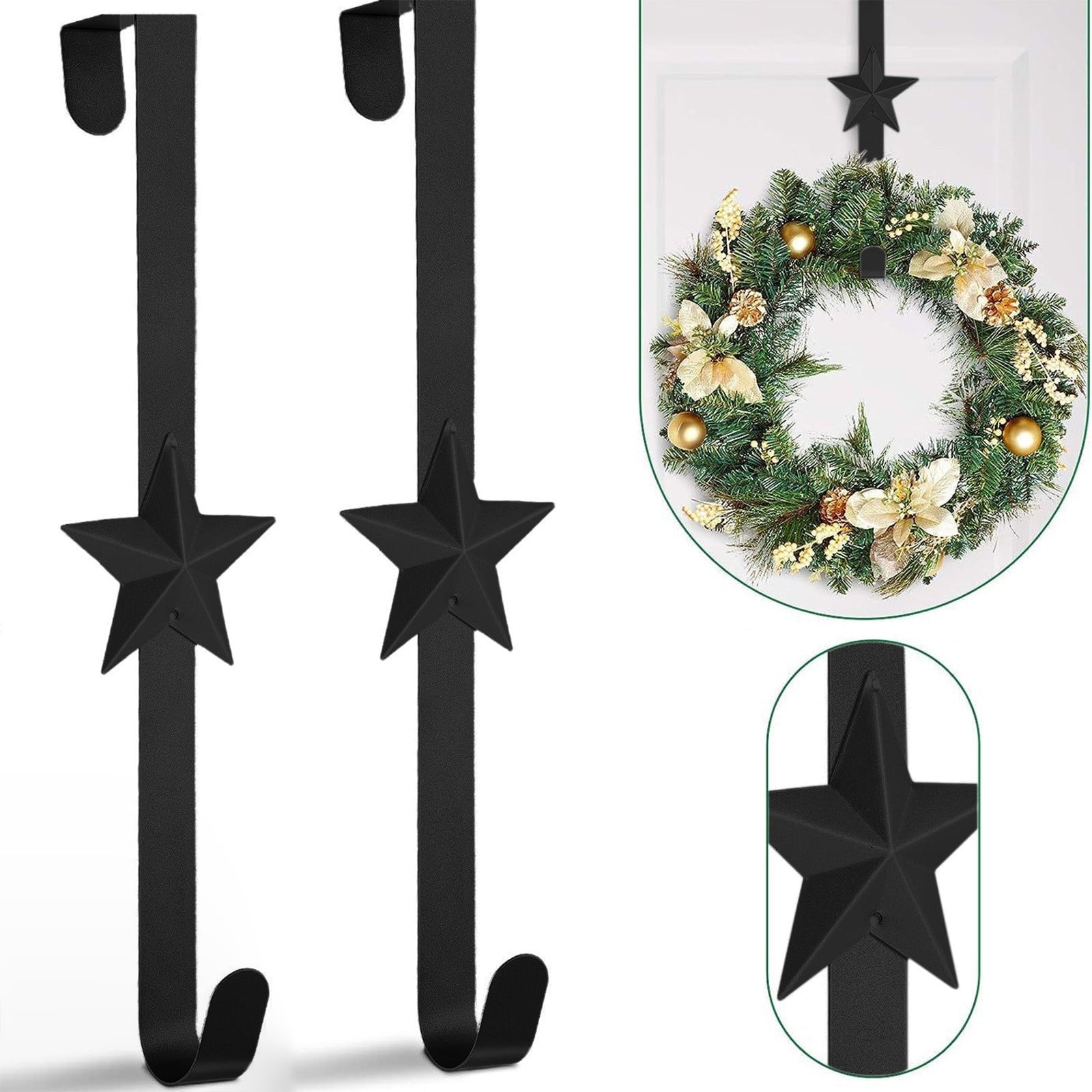 15 Inch Wreath Hanger for Front Door Decoration, Long Metal Halloween Christmas Wreath Decoration Hook, Over The Door Single Hook Door Hook for Hanging Clothes Towels Coats 14.7" Black
