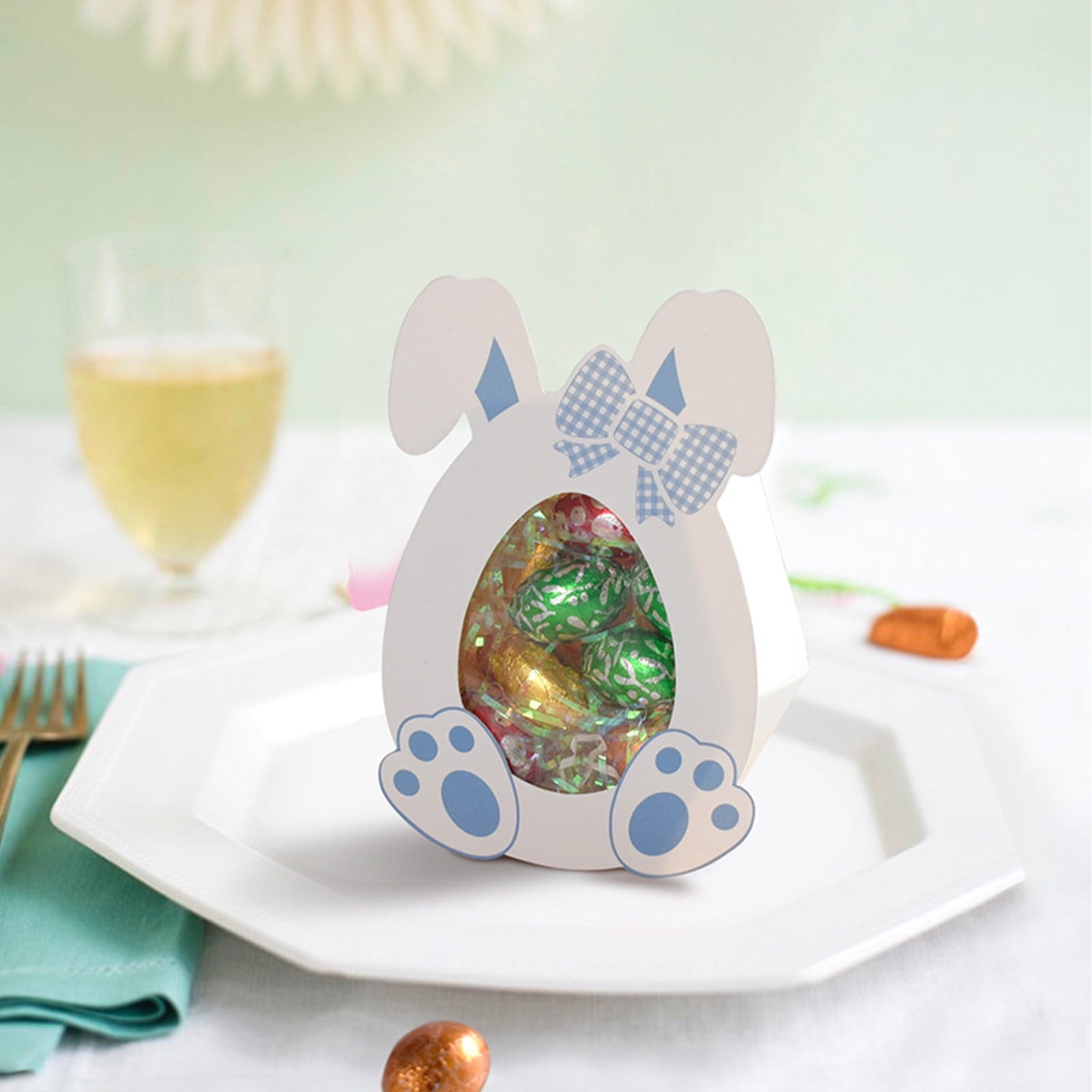 10 Pcs Easter Treat Boxes with Clear Window Cardboard Box Bunny Bags Rabbit Box Spring Holiday Paper Container for Cookie Goodie Candy Favors Blue