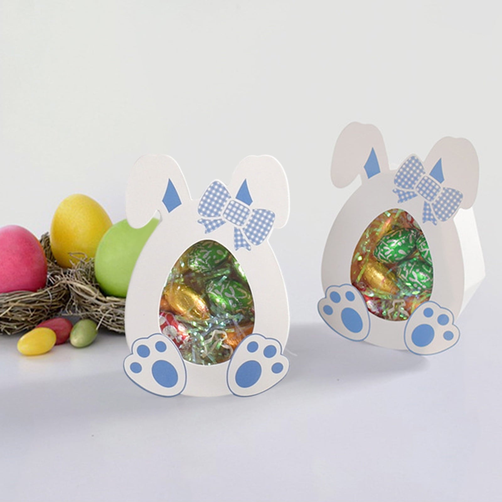 10 Pcs Easter Treat Boxes with Clear Window Cardboard Box Bunny Bags Rabbit Box Spring Holiday Paper Container for Cookie Goodie Candy Favors Blue