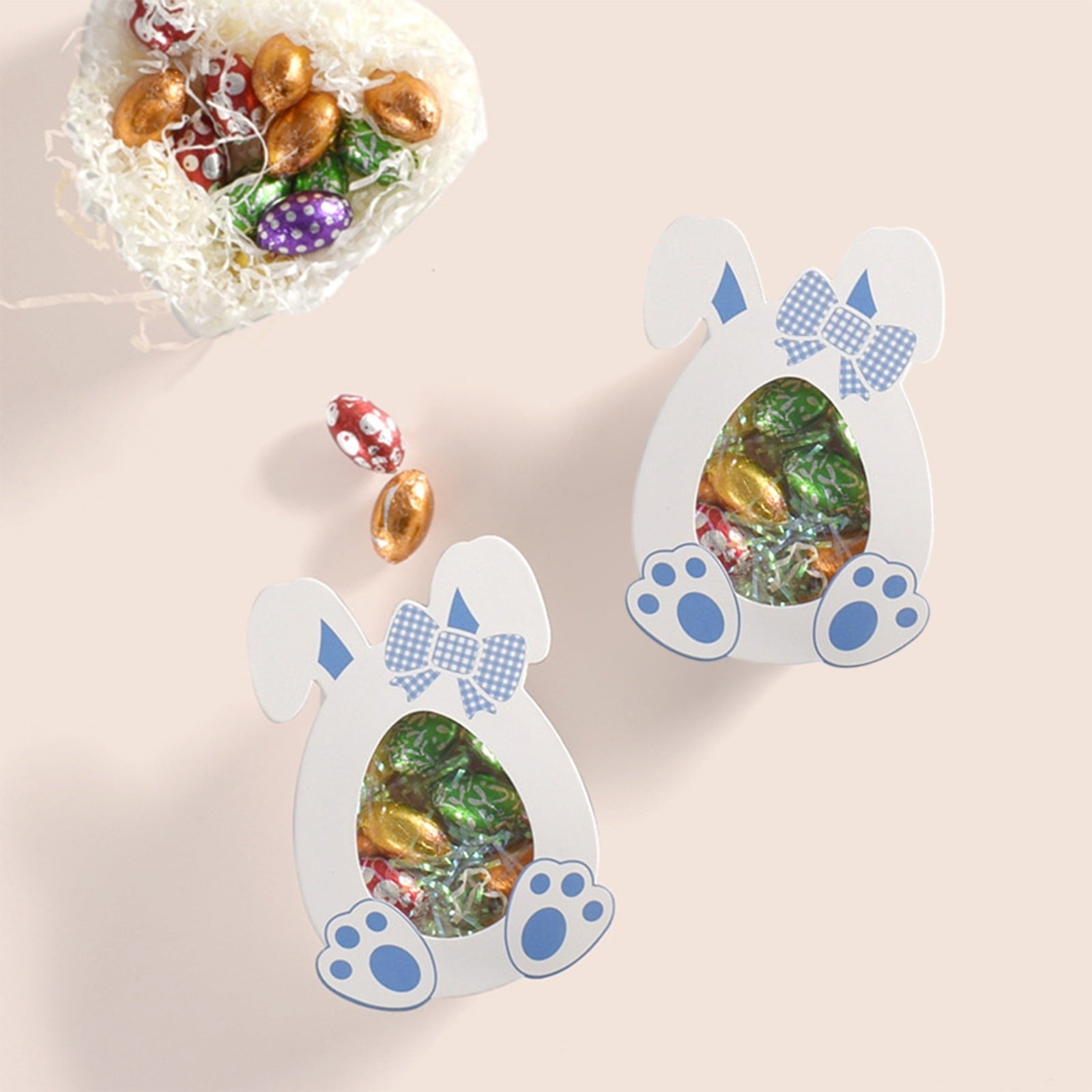 10 Pcs Easter Treat Boxes with Clear Window Cardboard Box Bunny Bags Rabbit Box Spring Holiday Paper Container for Cookie Goodie Candy Favors Blue