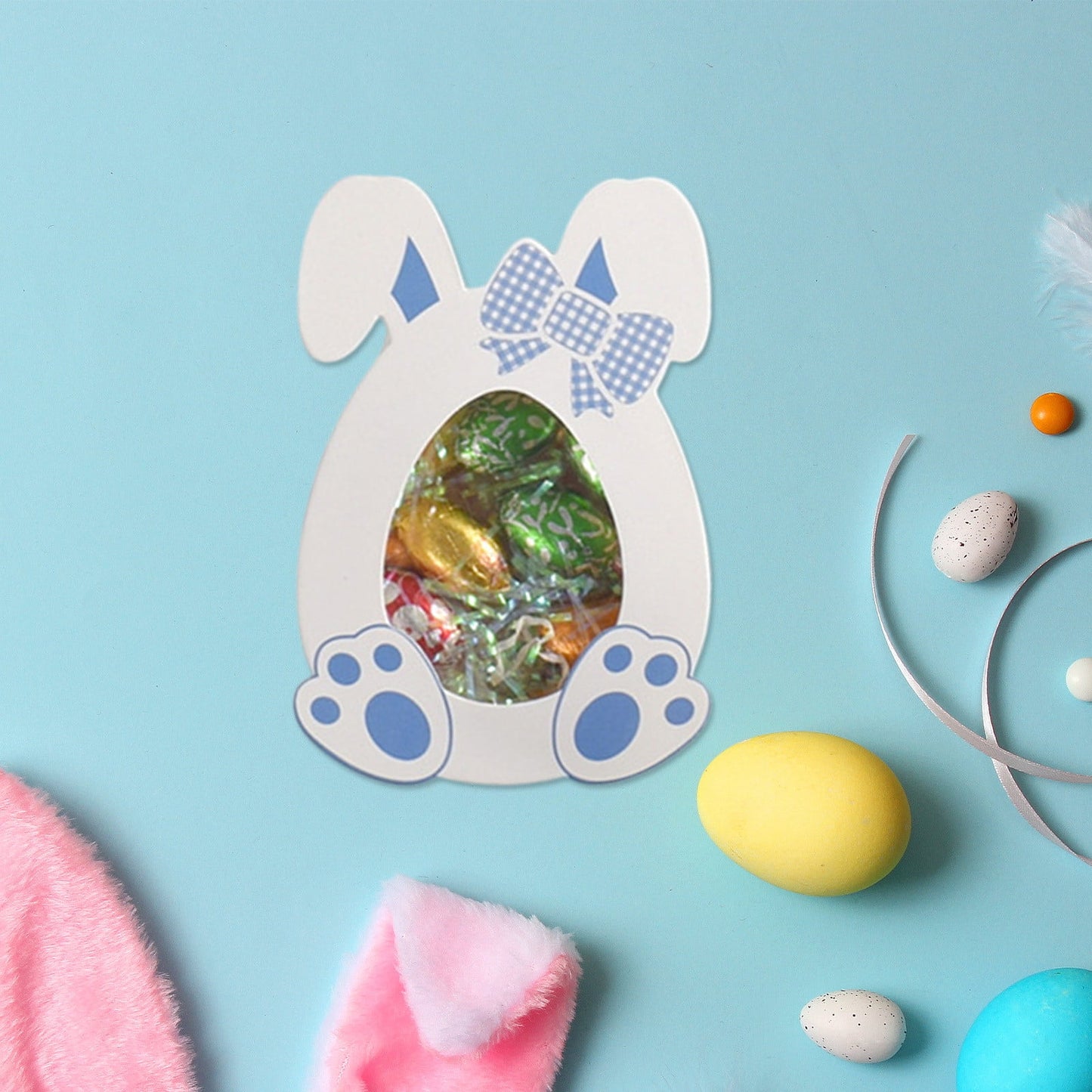 10 Pcs Easter Treat Boxes with Clear Window Cardboard Box Bunny Bags Rabbit Box Spring Holiday Paper Container for Cookie Goodie Candy Favors Blue
