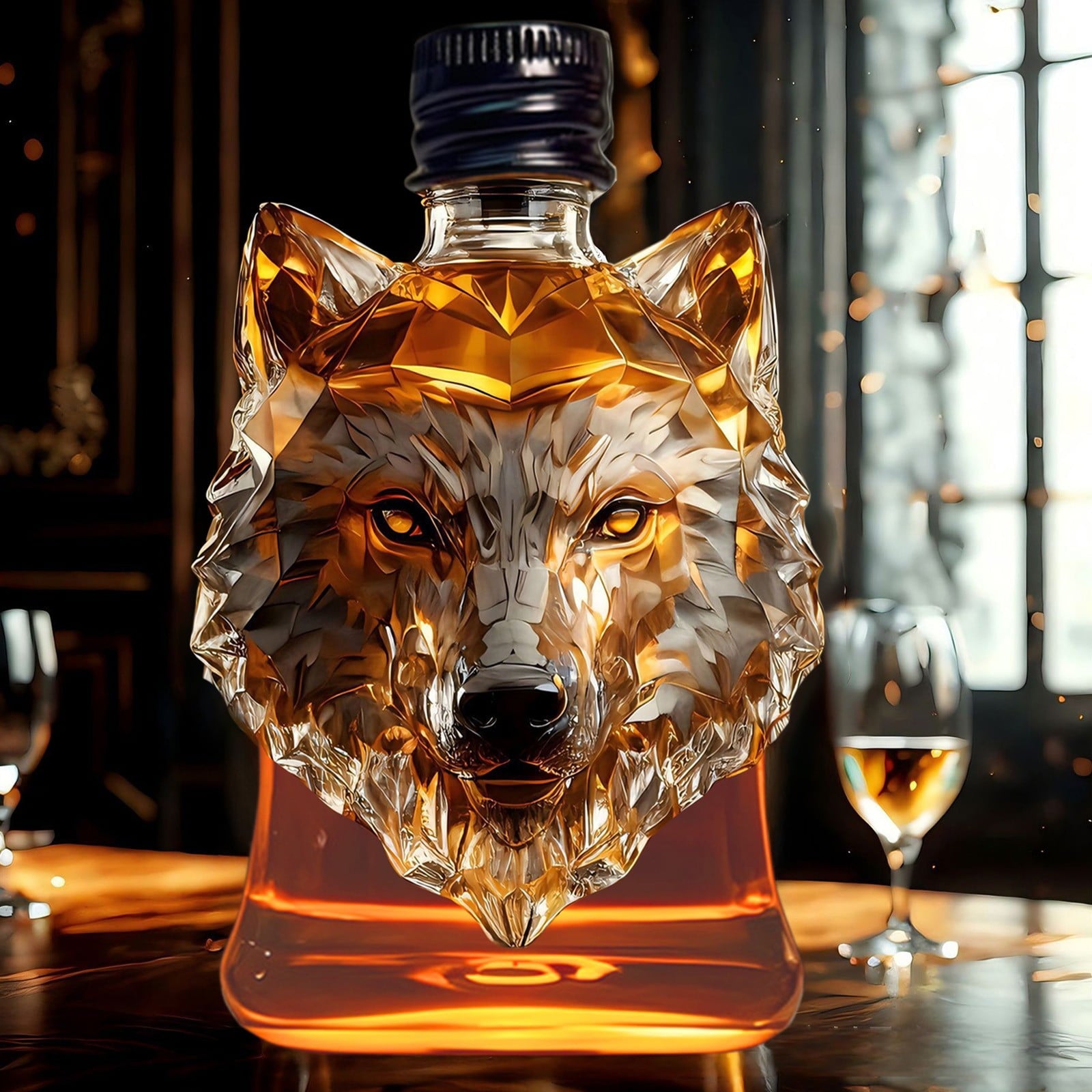 Wolf Whiskey Bottle, Funny Wolf Whiskey Bottle, 3D Wolf Shape Glass, Wine Decanter for Men Dad, Home Bar Dachshund Lover Decor D