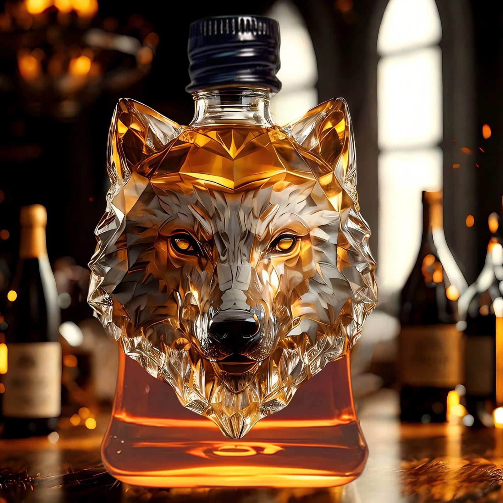 Wolf Whiskey Bottle, Funny Wolf Whiskey Bottle, 3D Wolf Shape Glass, Wine Decanter for Men Dad, Home Bar Dachshund Lover Decor D