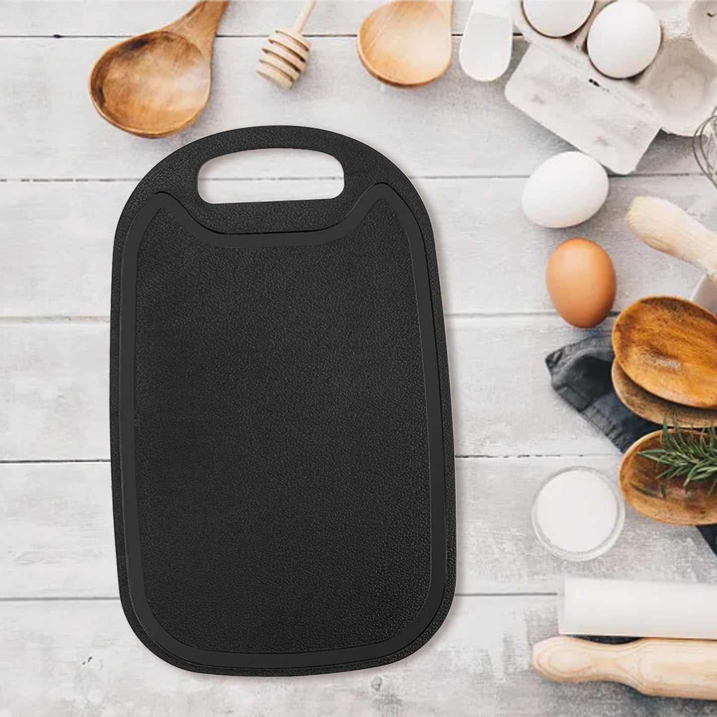 Plastic Cutting Boards for Kitchen Dishwasher Safe, Double-sided Design Extra Large Cutting Board for Meat , Easy Grip Handle, Non-Slip, with Grinding Area 12.8" x 7.8" x 0.1" Black