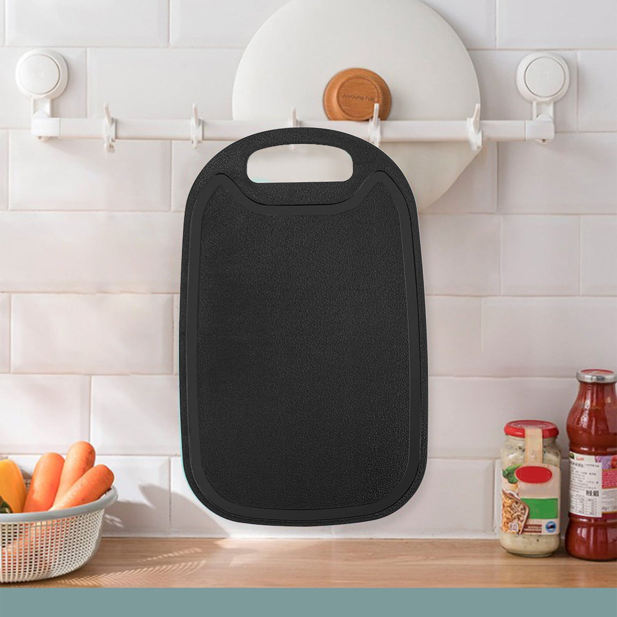 Plastic Cutting Boards for Kitchen Dishwasher Safe, Double-sided Design Extra Large Cutting Board for Meat , Easy Grip Handle, Non-Slip, with Grinding Area 12.8" x 7.8" x 0.1" Black