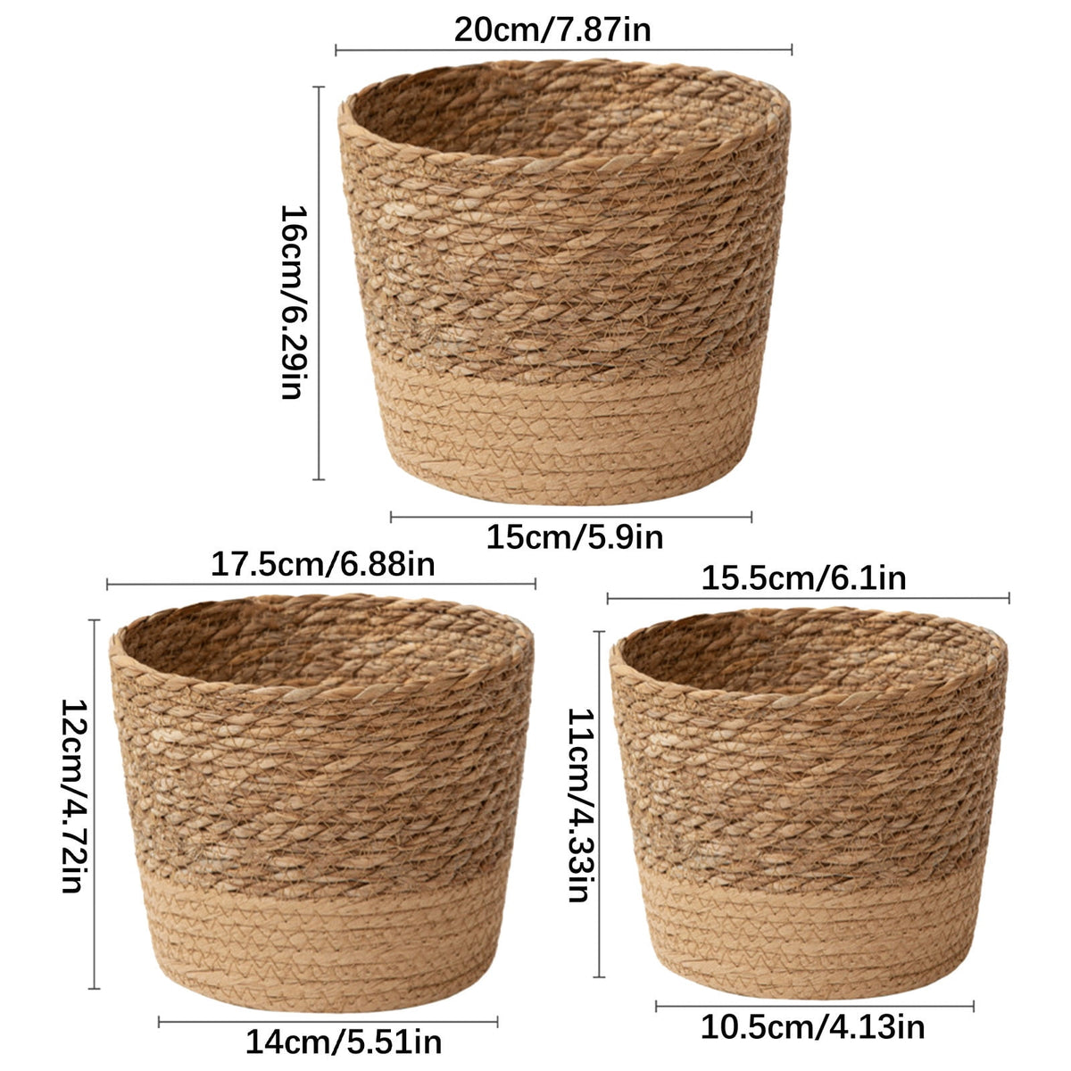 Woven Seagrass Plant Basket, Flower Pots Home Boho Decor, Storage Picnic Grocery Straw Bag for Plant Artificial Tree - 5.5"×8.7"×6.3 D