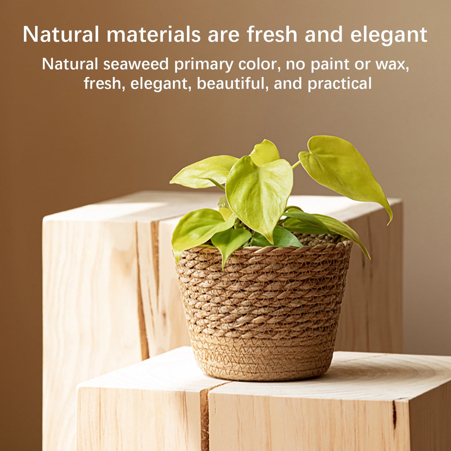 Woven Seagrass Plant Basket, Flower Pots Home Boho Decor, Storage Picnic Grocery Straw Bag for Plant Artificial Tree - 5.5"×8.7"×6.3 D
