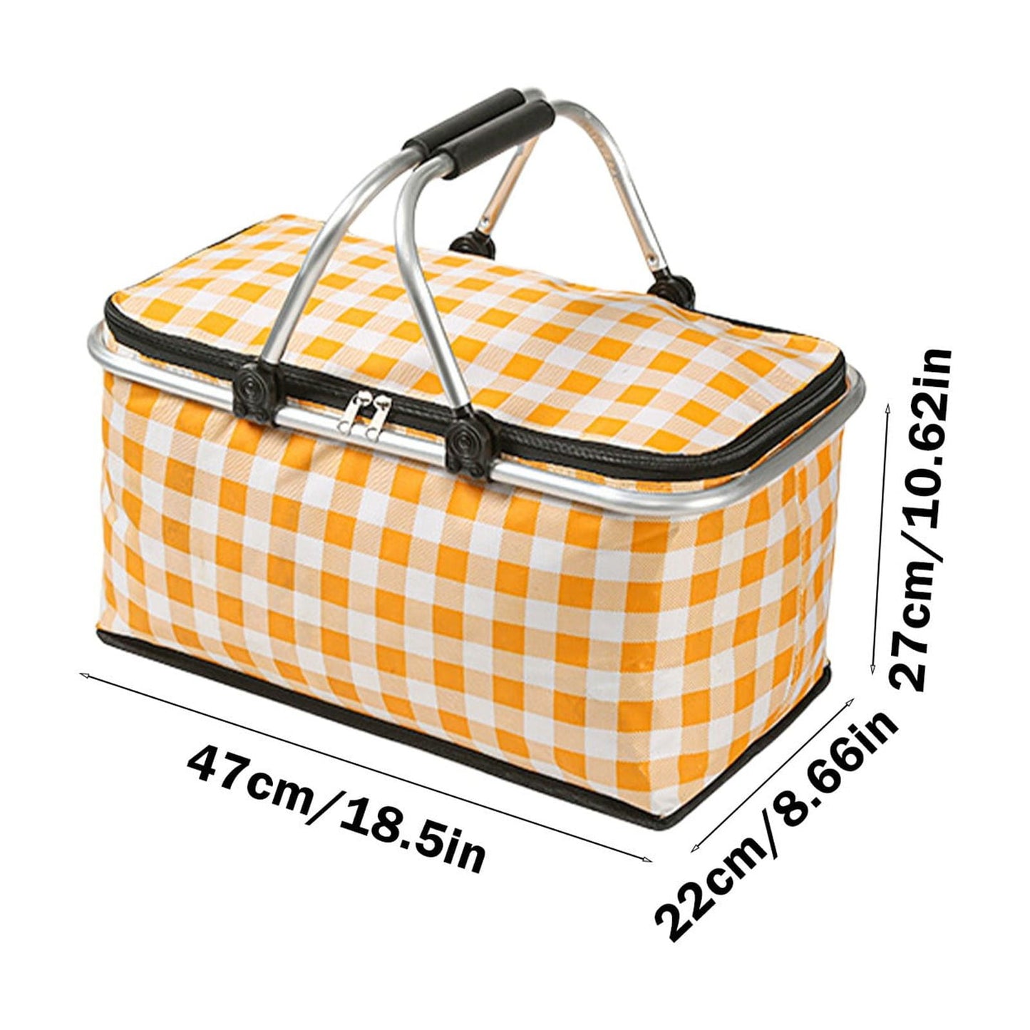 Kdkad Picnic Basket, Collapsible Shopping Basket with Lid Large Market Basket with Handles Reusable Folding Grocery Basket Insulated Cooler Bag for Picnic Travel 18.5×8.7×10.6 in Pink
