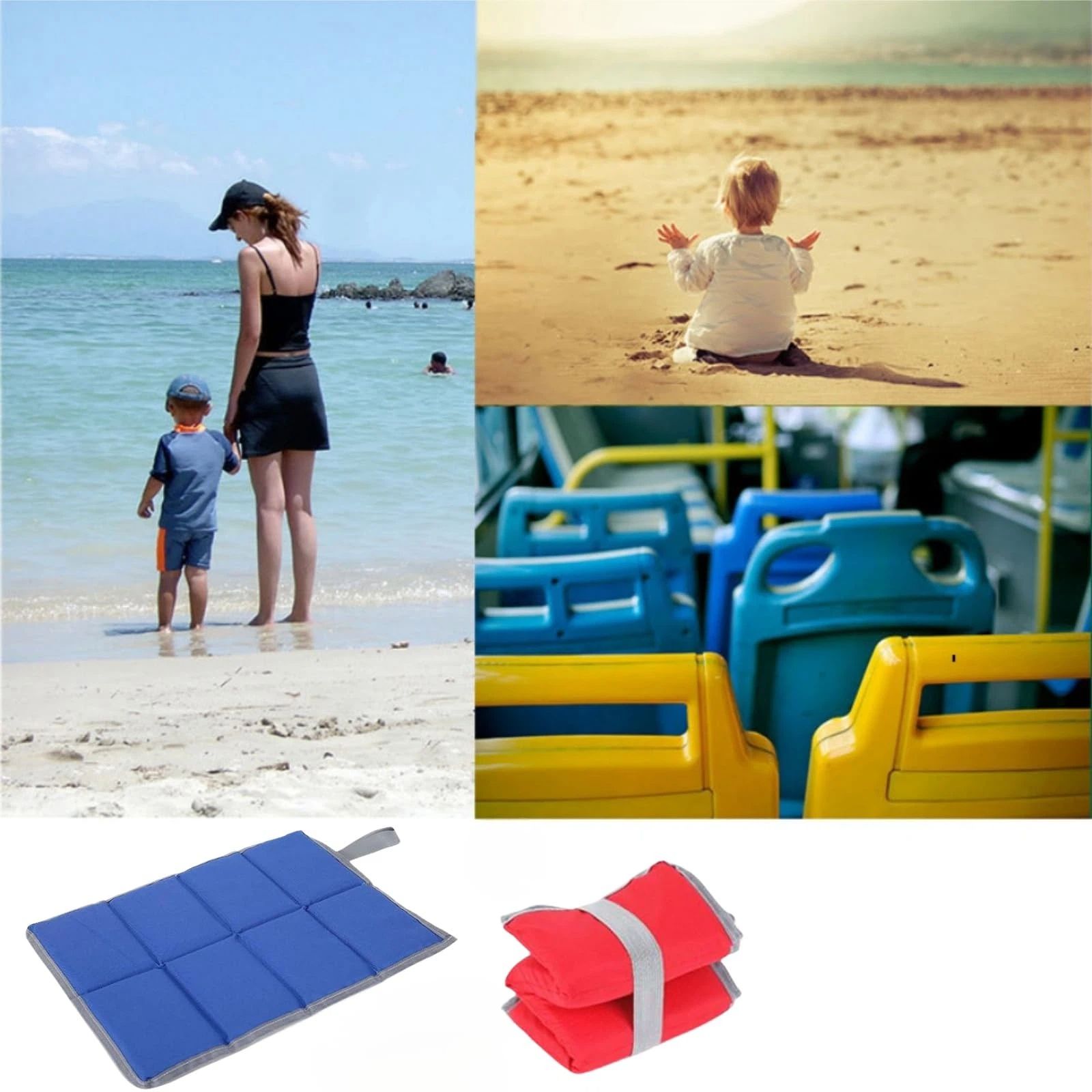 2Pcs Foldable Sitting Pad, Waterproof Oxford Cloth Foam Sitting Mat for Mountaineering Travel，Backpacking， Outdoor Picnic，Adults and Kids（red+blue）