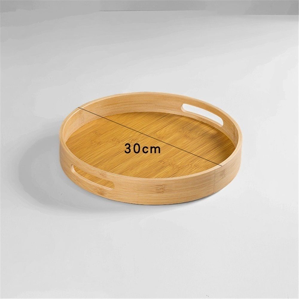 12 inch Round Serving Wooden Tray with Handles, Bamboo Decorative Tray Serving for Serving Beverages & Food on Bar Living Room Home Dining Table.