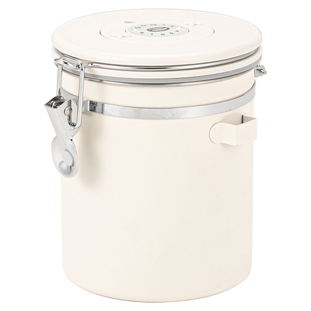 Coffee Canister Airtight Coffee Container Stainless Steel Coffee Bean Storage Container with Scoop Coffee Canister for Beans Grounds Sugar Flour Tea Cereal,1.8L ,Beige